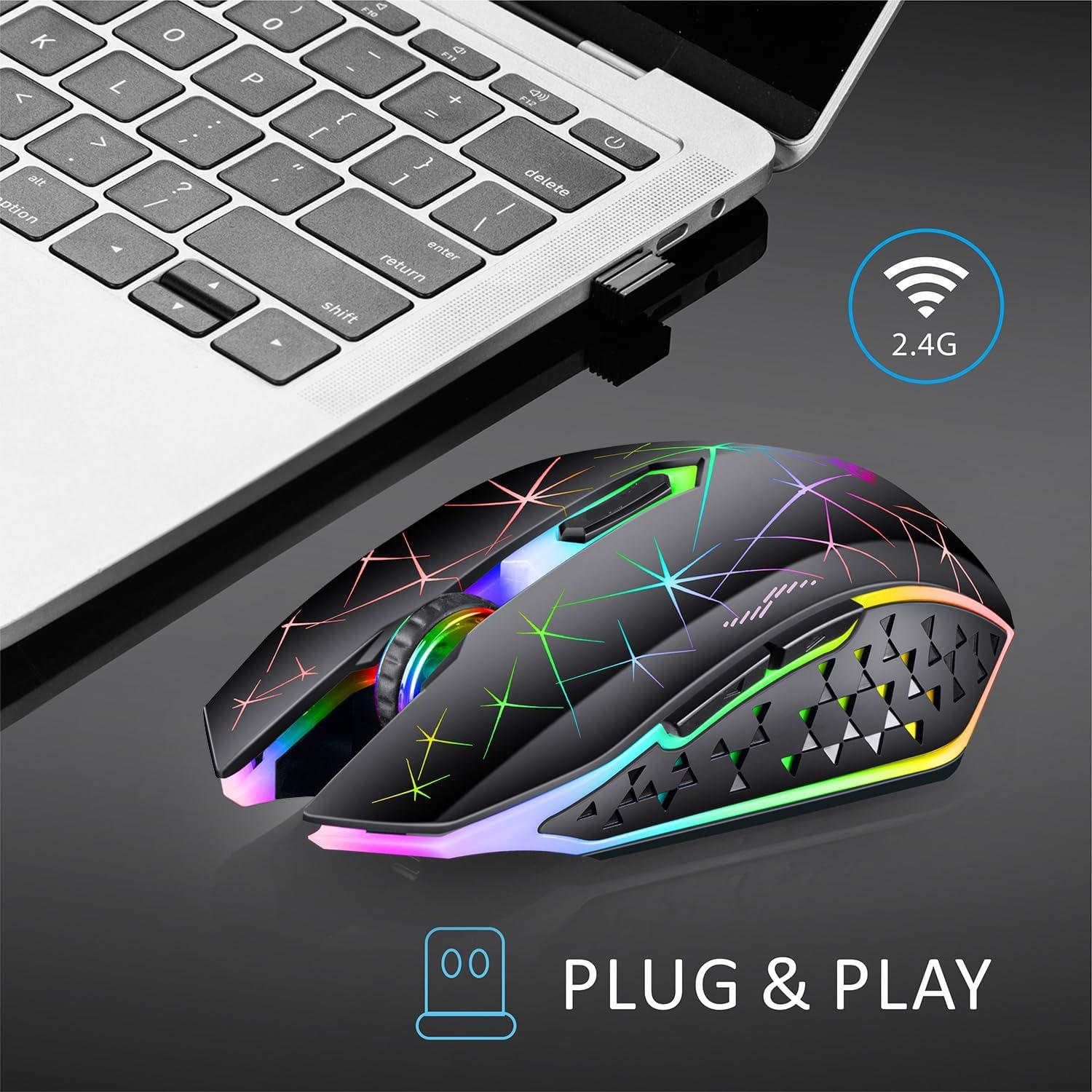 Ratón Gaming Inalámbrico TENMOS V7 LED Recargable Negro