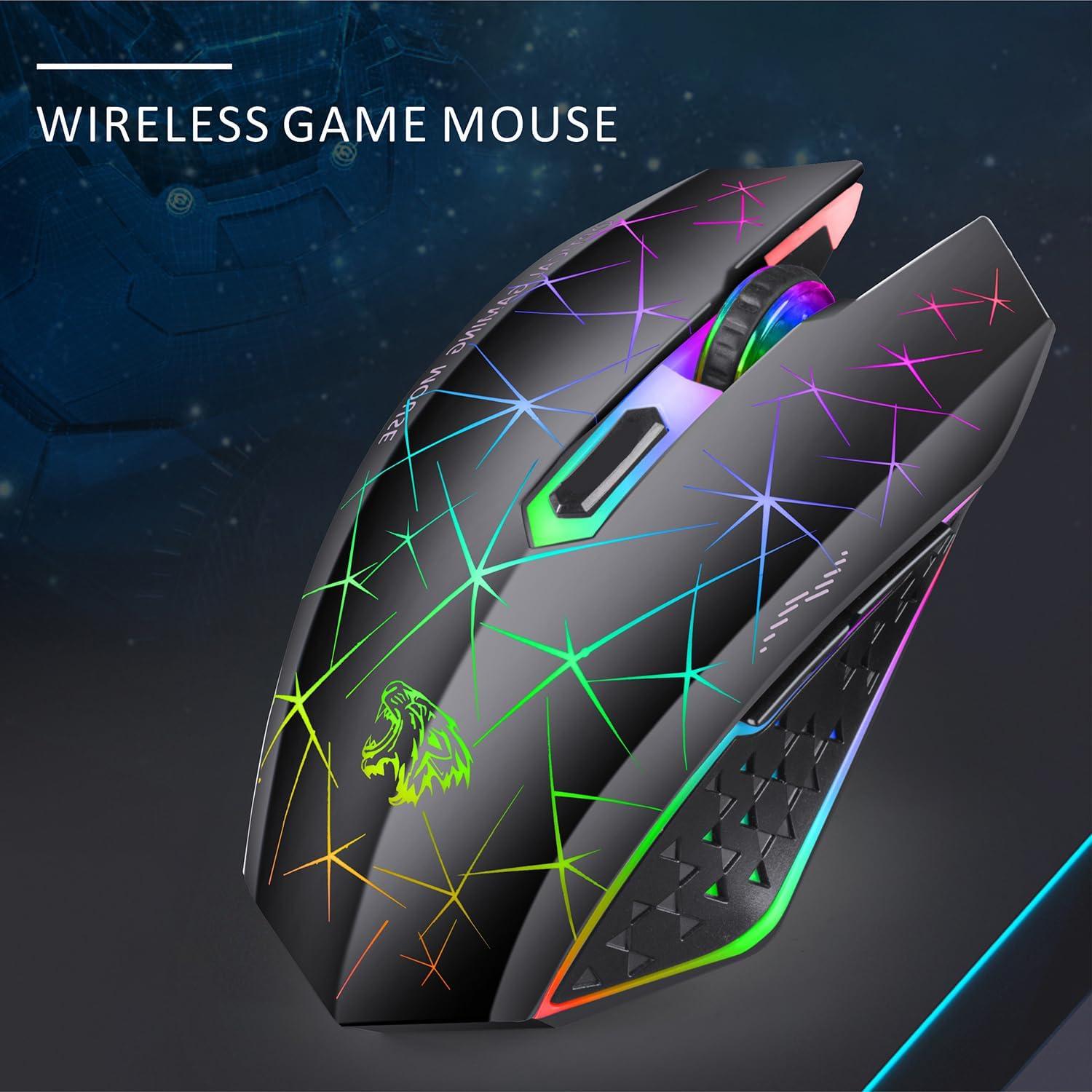 Ratón Gaming Inalámbrico TENMOS V7 LED Recargable Negro