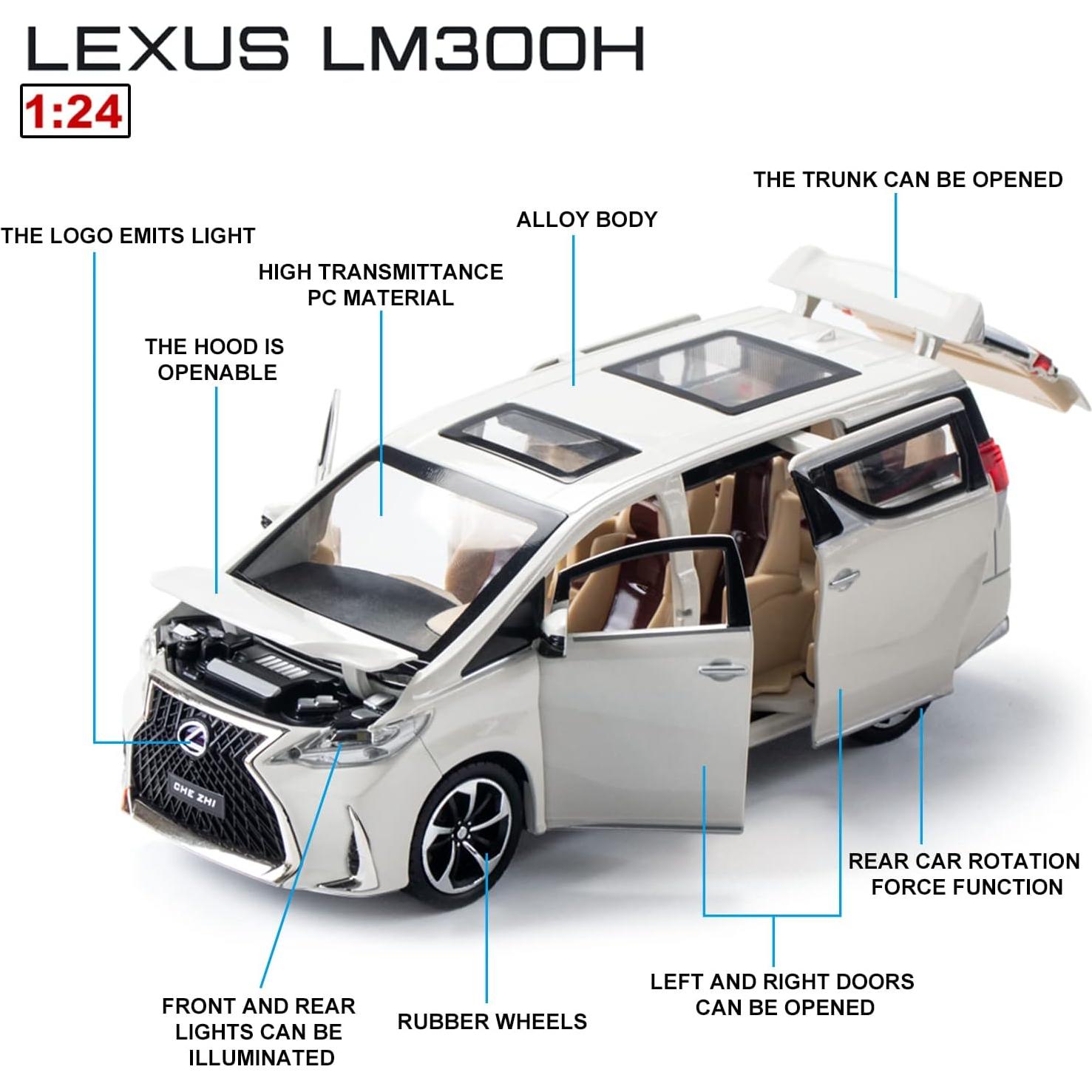 Coche de metal fundido BHYDRY 1:24 con sonido y luz blanco