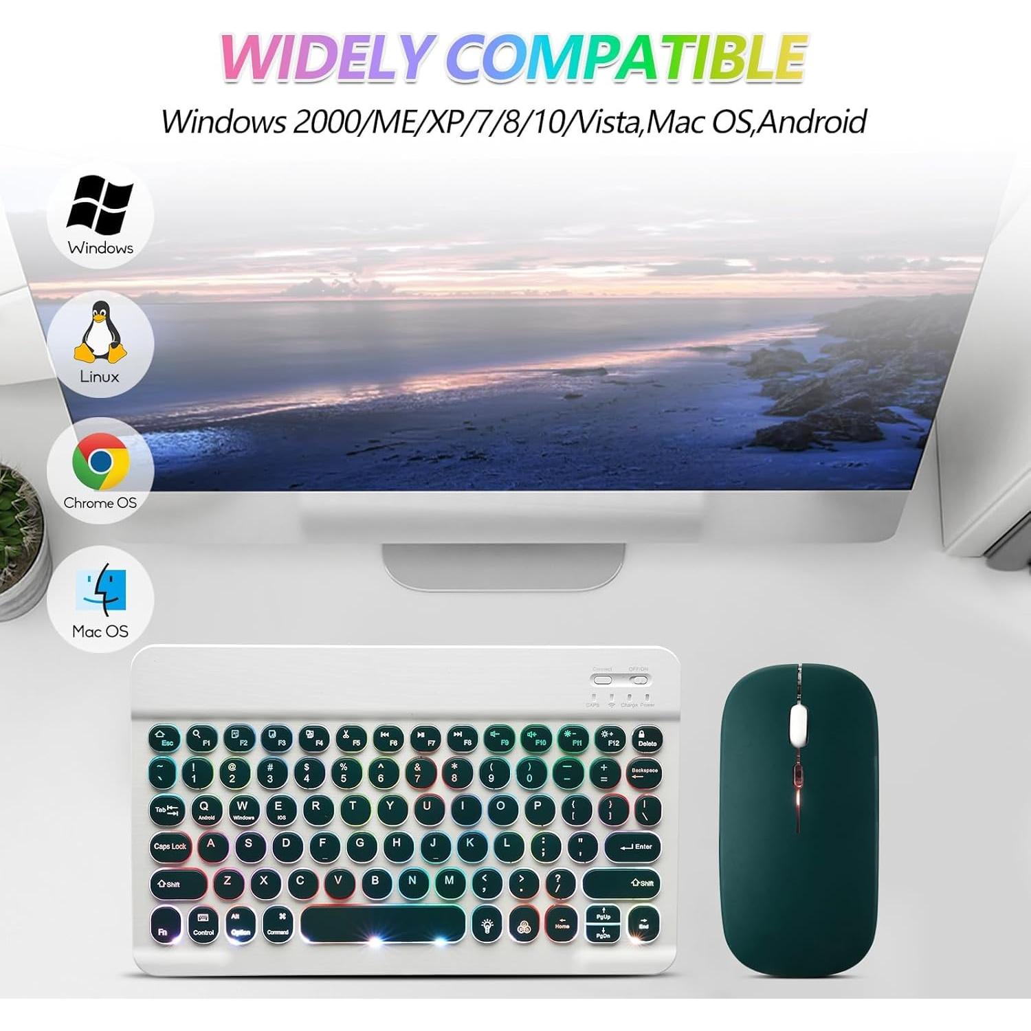 Teclado y Ratón Bluetooth Recargable Colina Verde - 2 Piezas