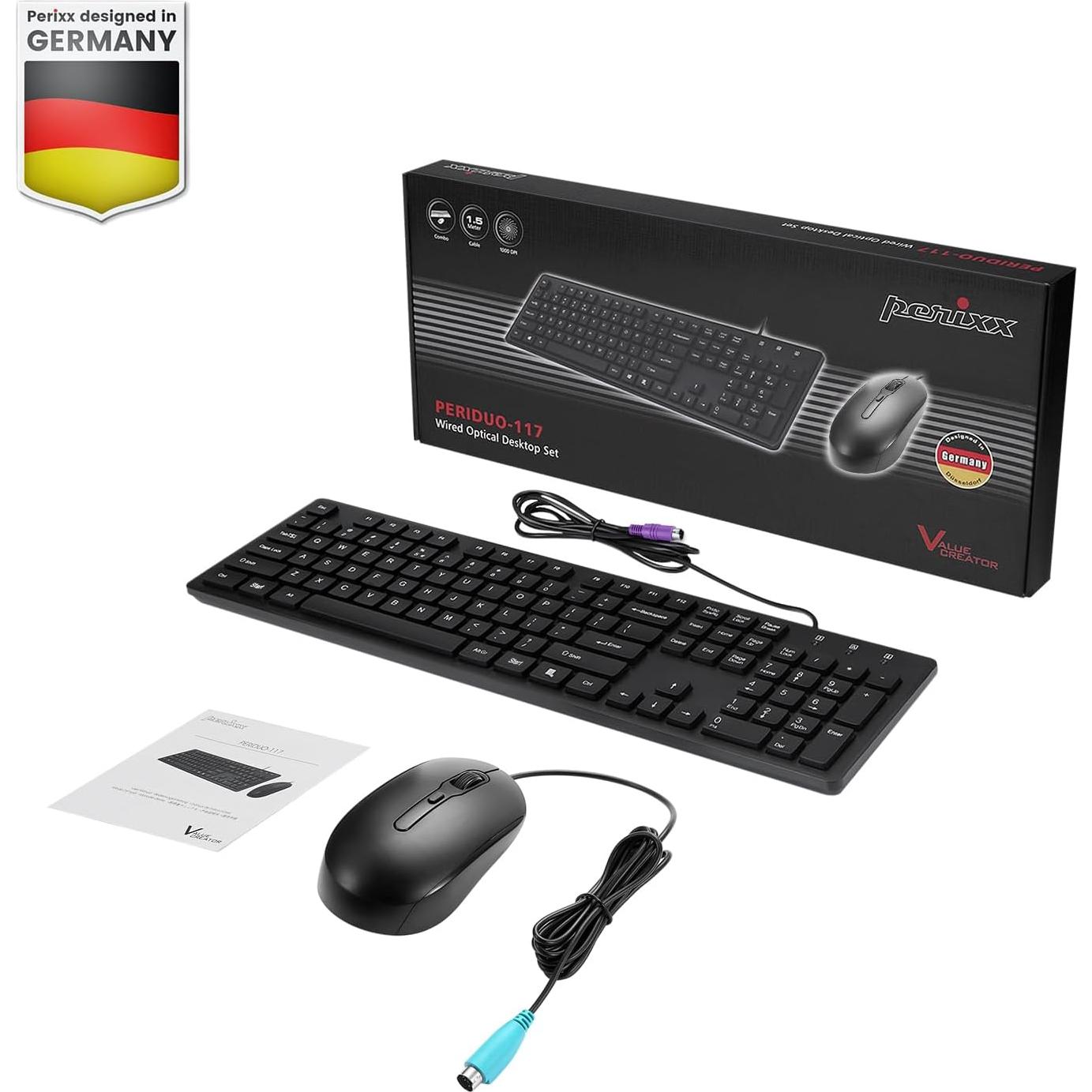 Combo Teclado y Ratón PS2 Perixx PERIDUO-117P - Cable 1.8m