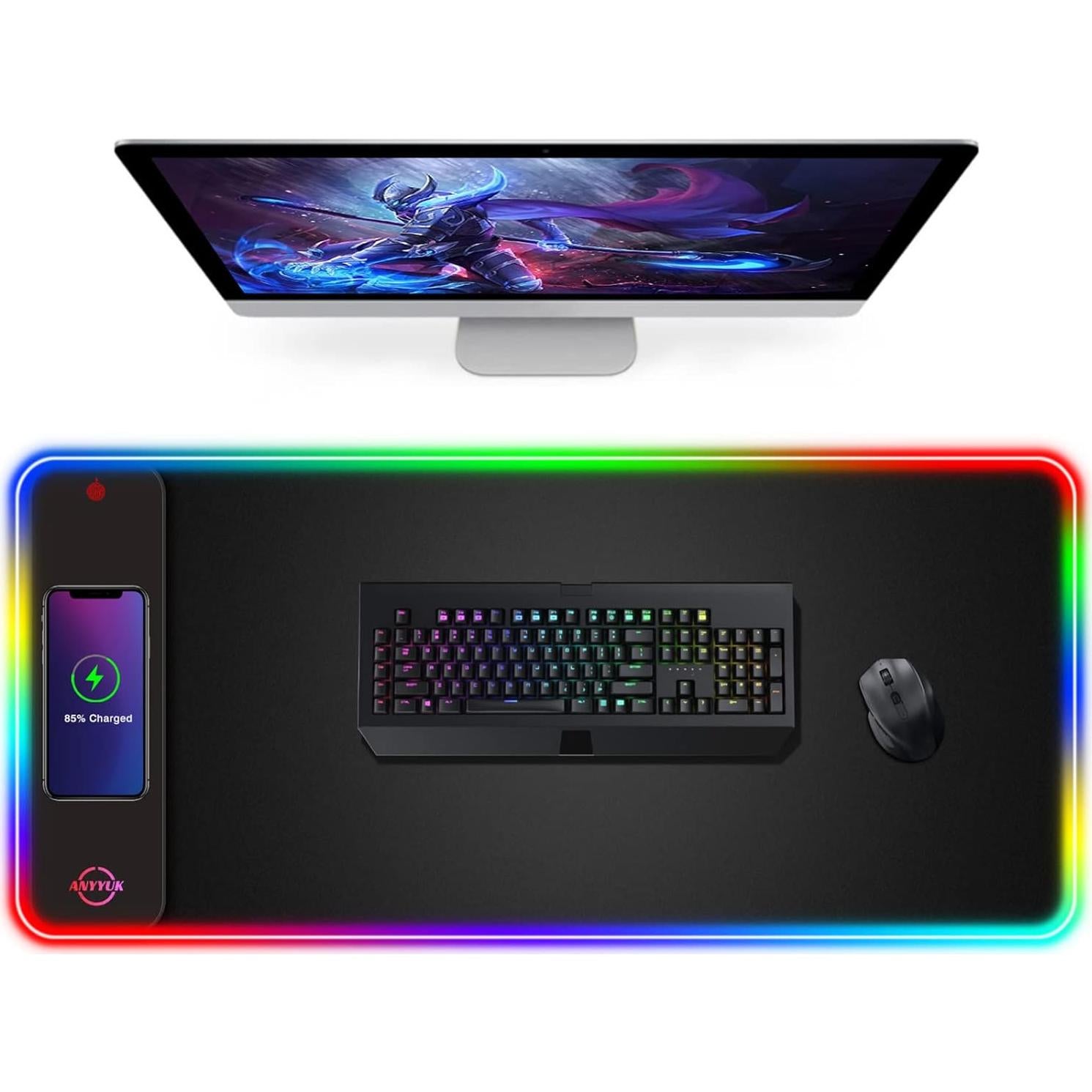 Alfombrilla de Ratón RGB Anyyuk con Cargador Inalámbrico 15W