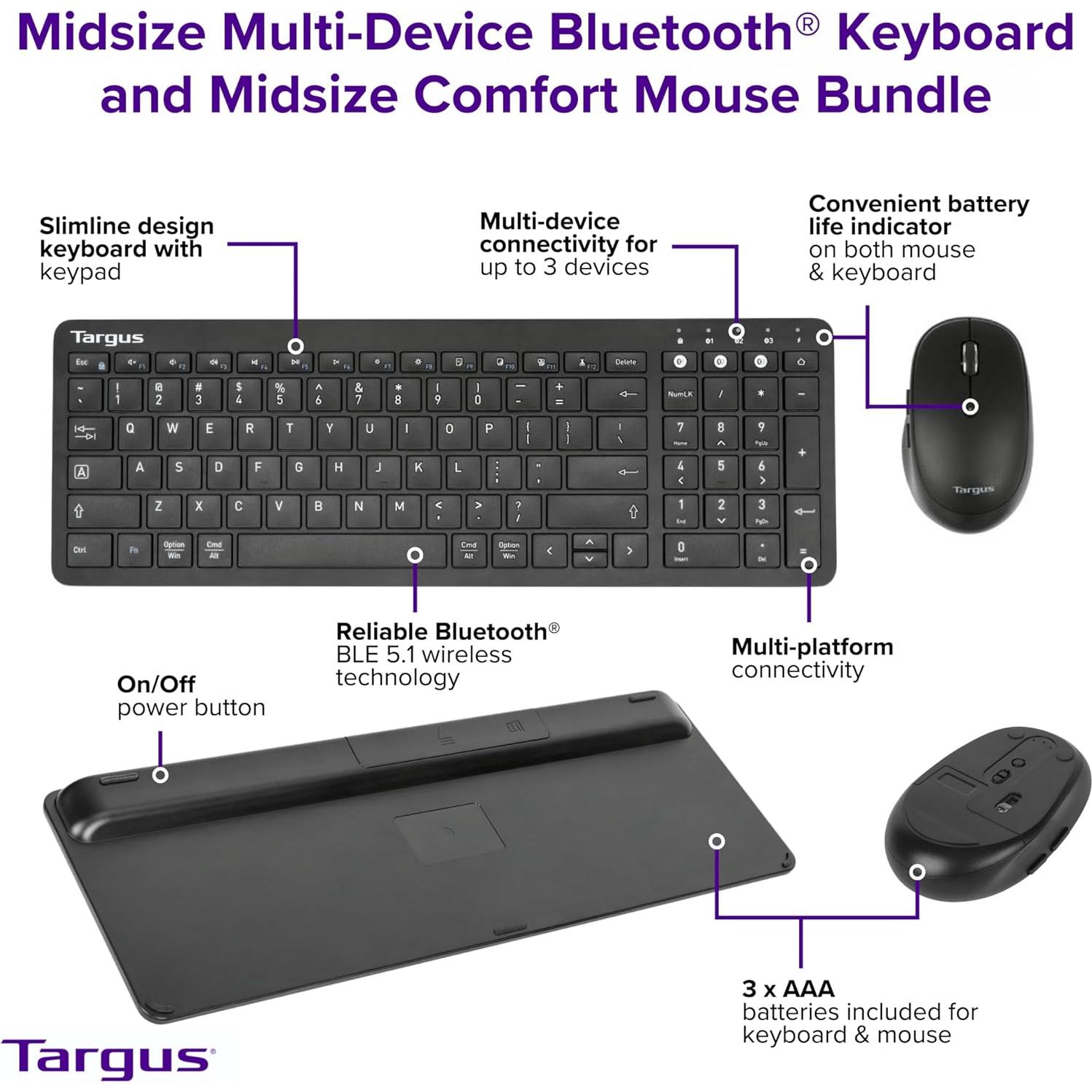 Teclado y Ratón Bluetooth Targus AKM619AMUS Multi-Dispositivo
