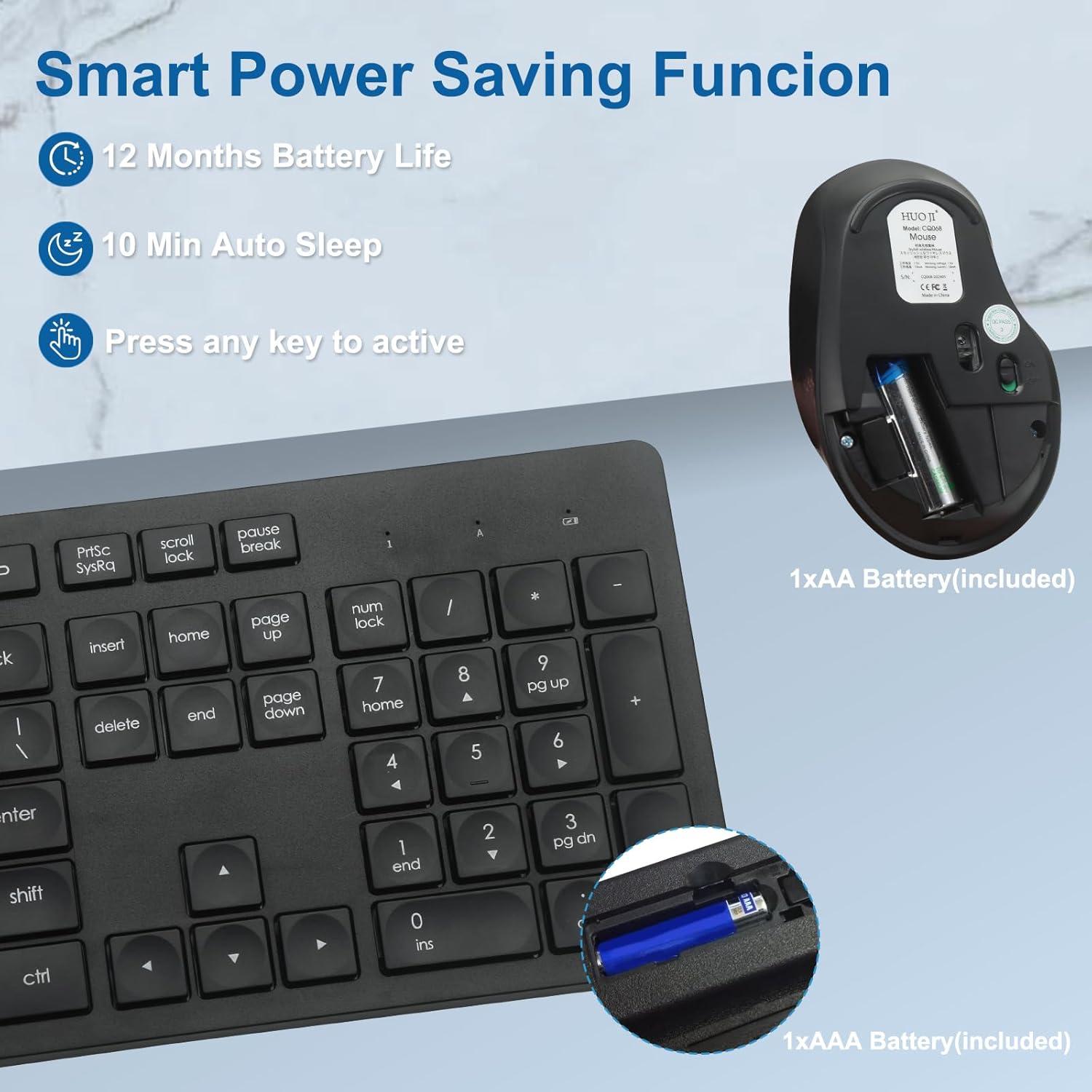 Combo Teclado y Ratón Inalámbrico HUO JI Ergonómico Negro