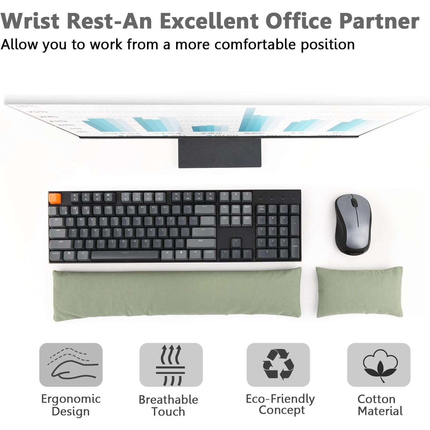 Keyboard Mouse Wrist Rest Bean Bag Set, Ergonomic Wrist Rest for Keyboard and Mouse Filled Ergo Beads, for Laptop, Desktop Computer (Keyboard and Mouse Wrist Support Set)