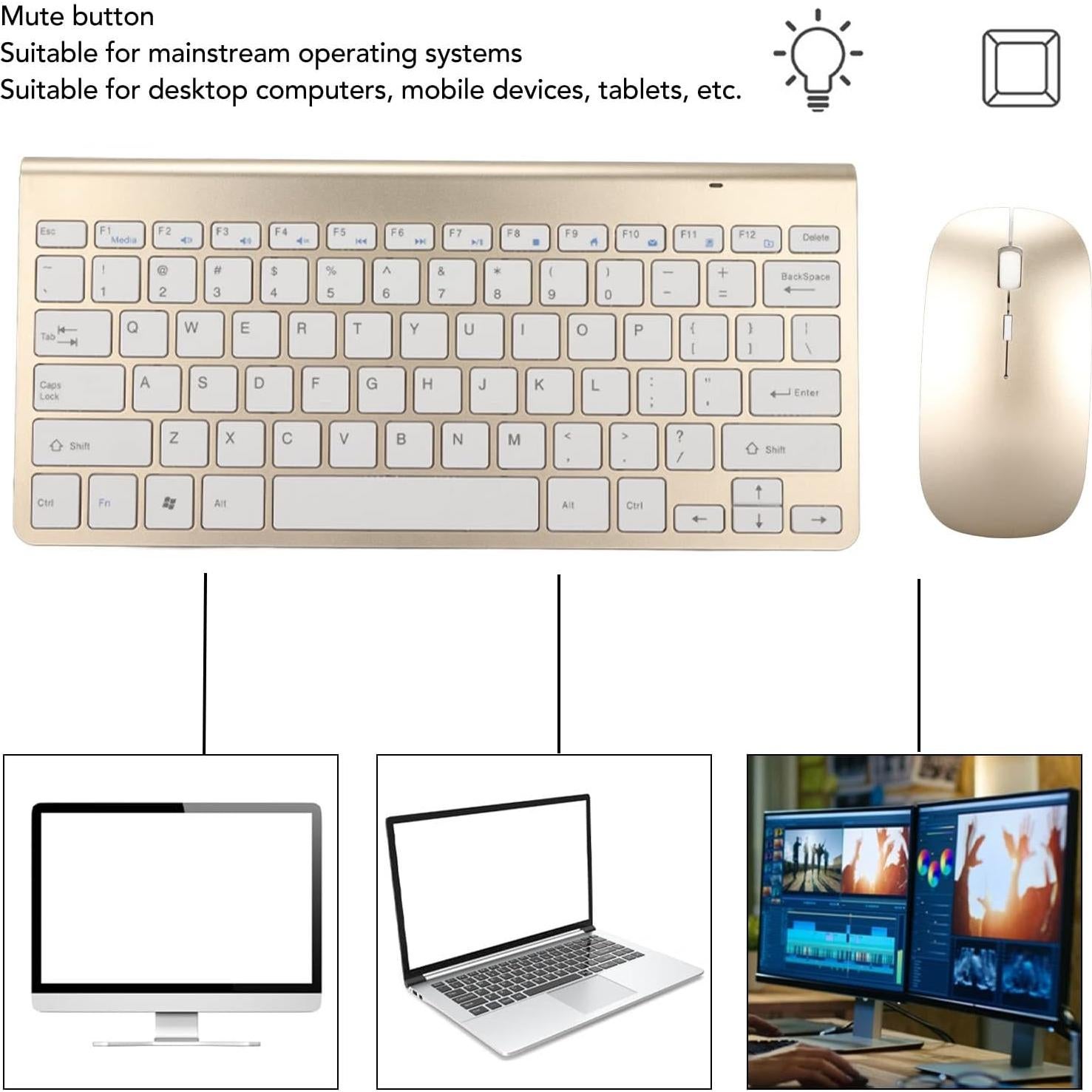 Combo Teclado y Ratón Hilitand USB Ergonómico 2.4G Dorado