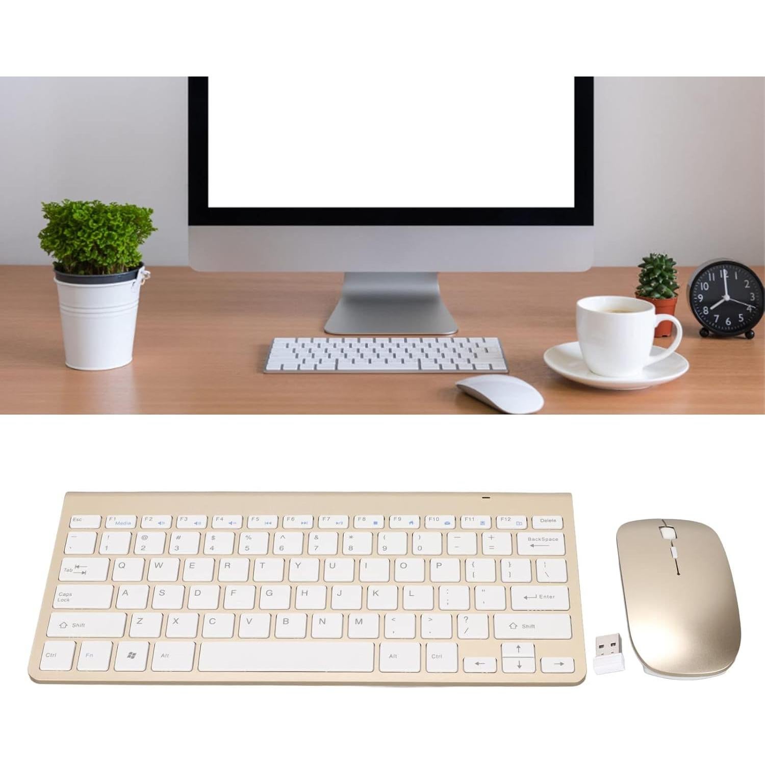 Combo Teclado y Ratón Hilitand USB Ergonómico 2.4G Dorado