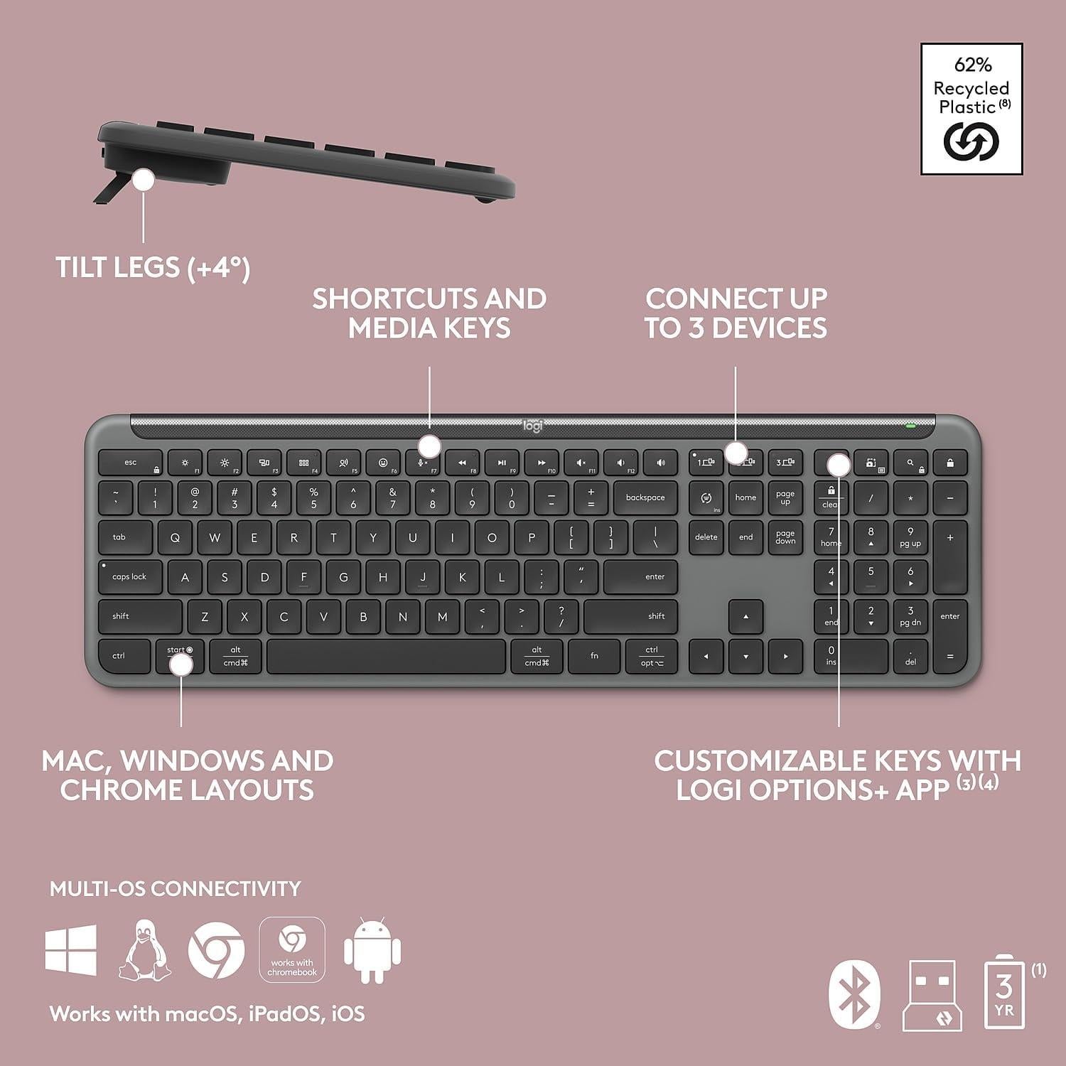 Logitech Signature MK955 Slim Combo of Keyboard and Large Mouse with Logi Options Plus App (Black)