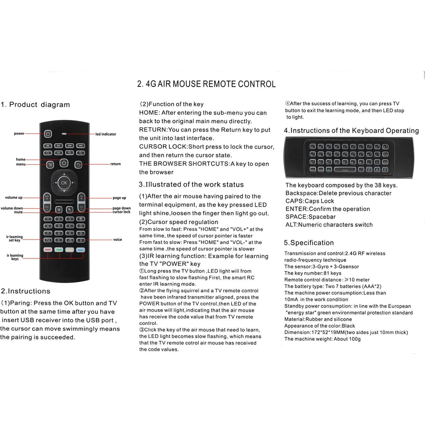 Control Remoto Inalámbrico CHUNGHOP MX3 con Teclado y Ratón Aéreo