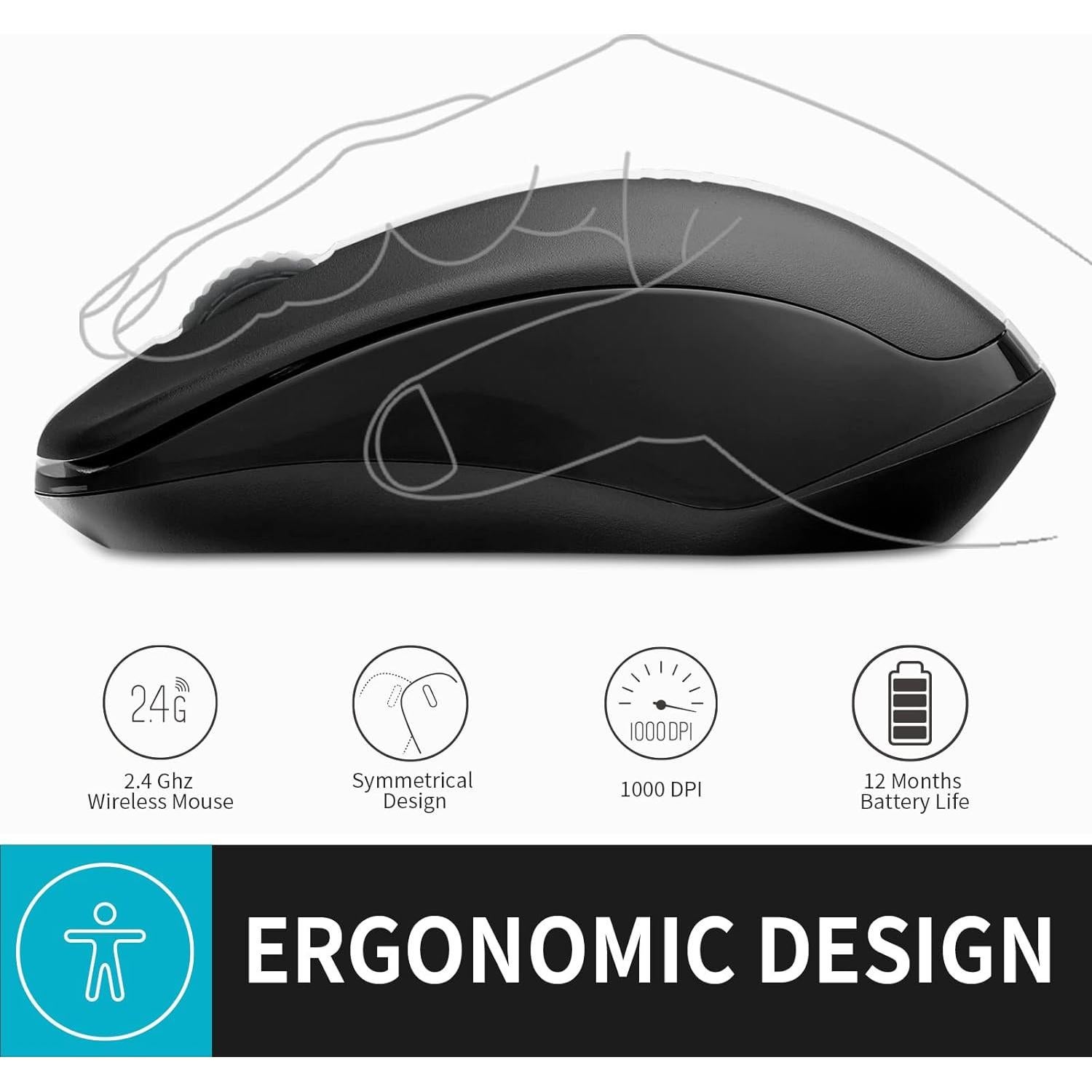 Ratón Inalámbrico Silencioso Rapoo 1680, 1000 DPI, Negro