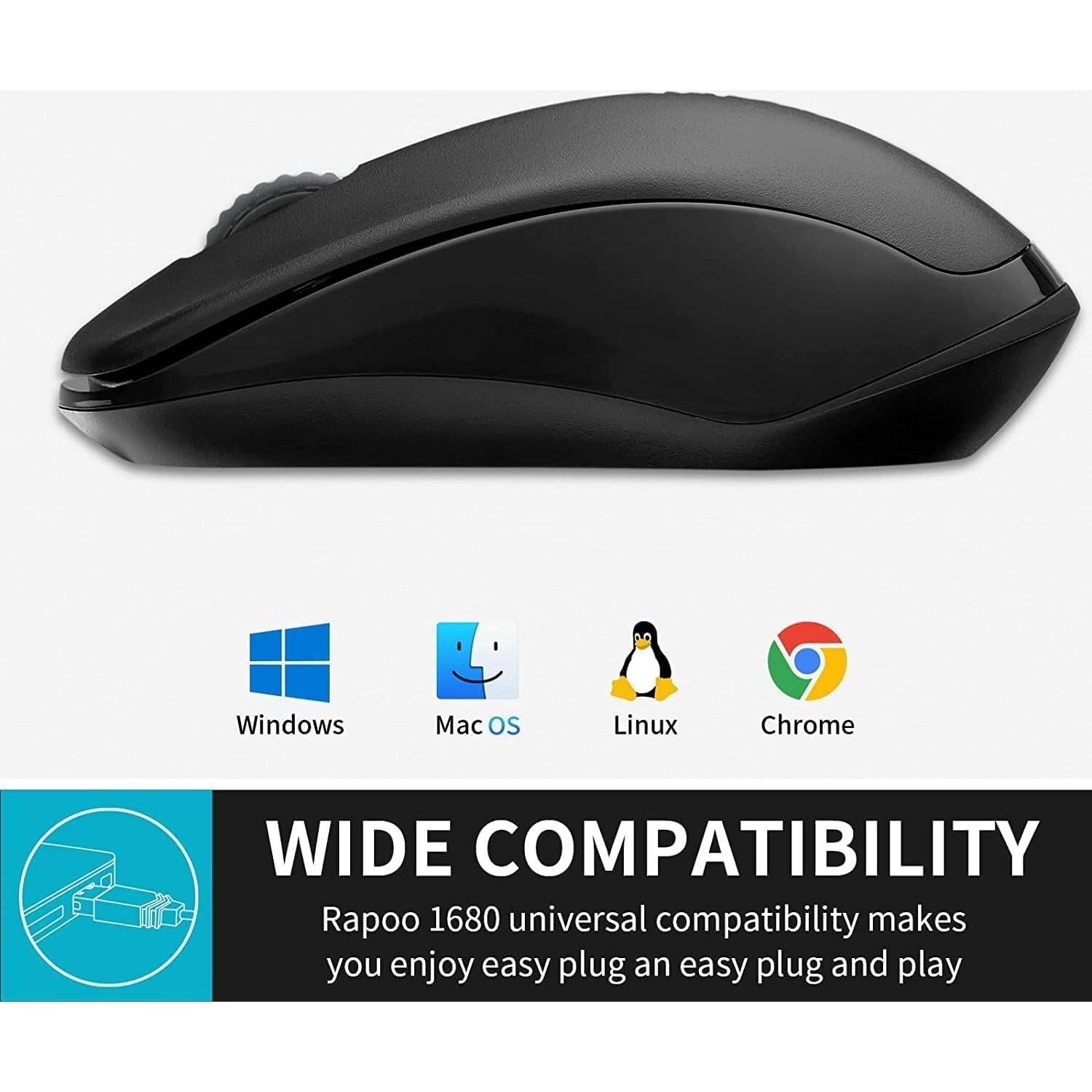 Ratón Inalámbrico Silencioso Rapoo 1680, 1000 DPI, Negro