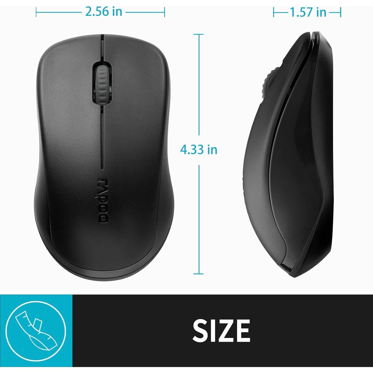 Ratón Inalámbrico Silencioso Rapoo 1680, 1000 DPI, Negro