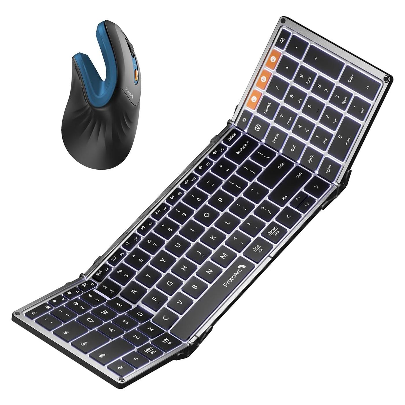 Teclado Plegable Retroiluminado ProtoArc XK01 Plus y Ratón Ergonómico Azul