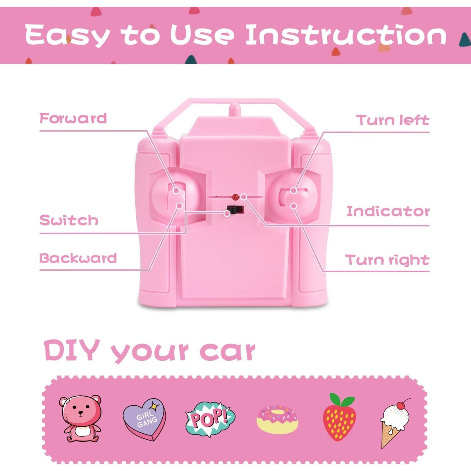 Coche RC NQD Rosa 1:16 para Niñas 3-8 Años 2.4GHz