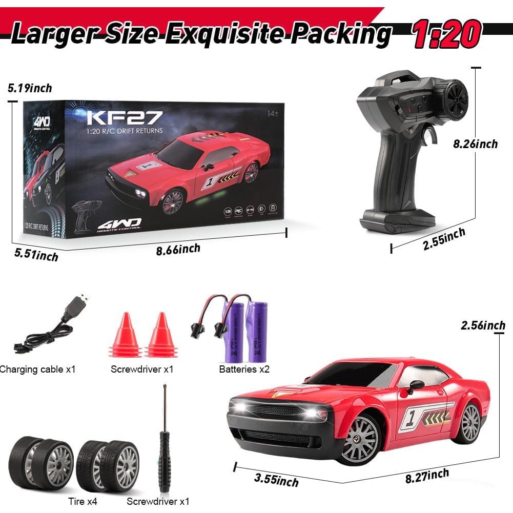 Coche RC Drift Jaming KF27 1:20 4WD Rojo con Luces LED