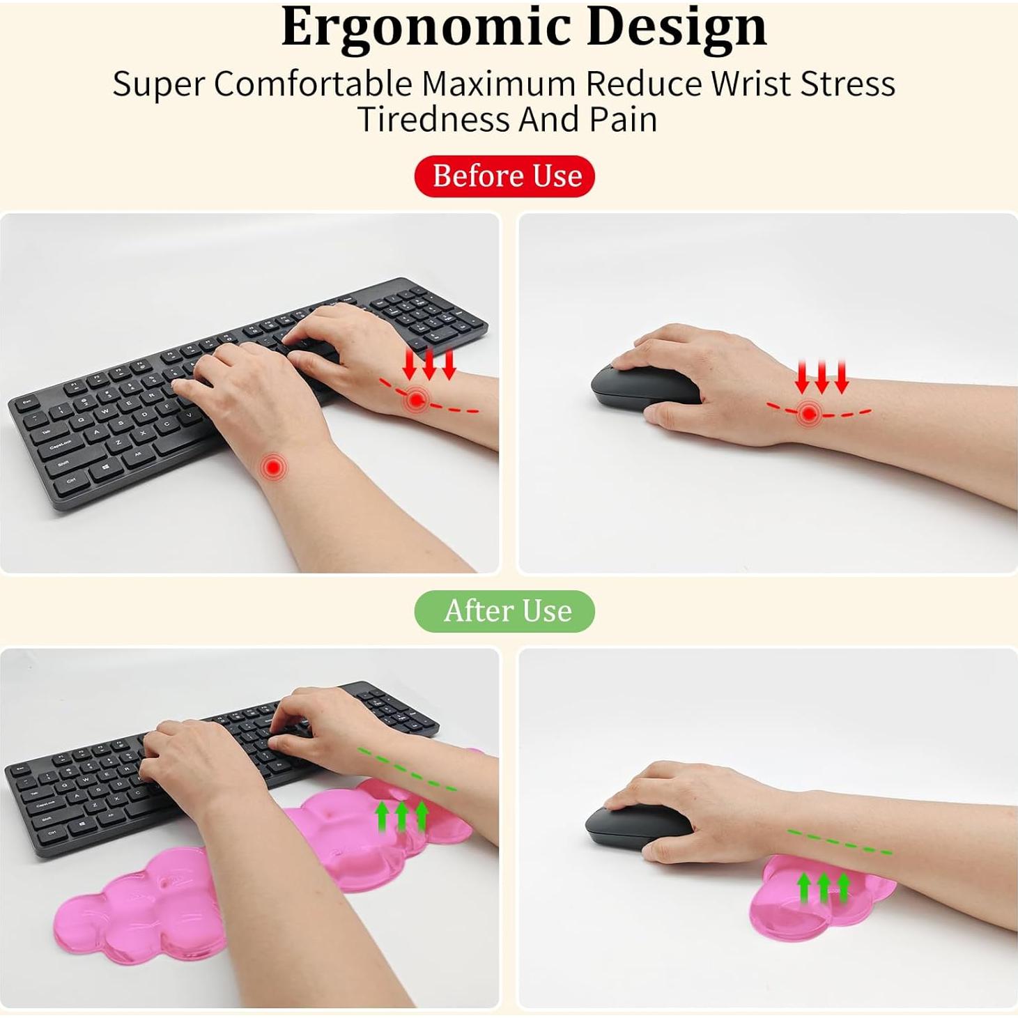 Reposamuñecas de Gel Ergonómico XIAONAN Rosa para Teclado y Ratón