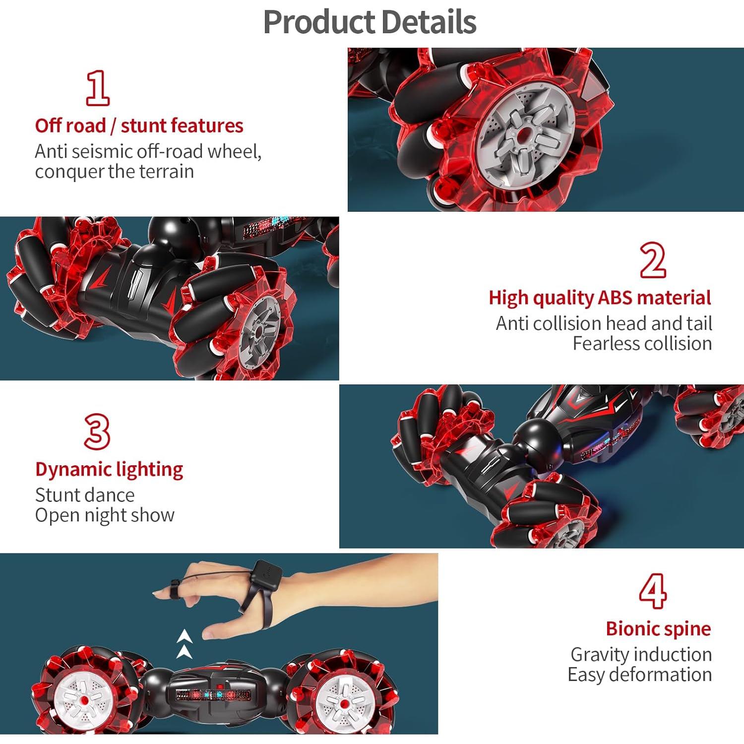 Coche de Acrobacias RC Jovow 1:12 Rojo 4WD con Luces