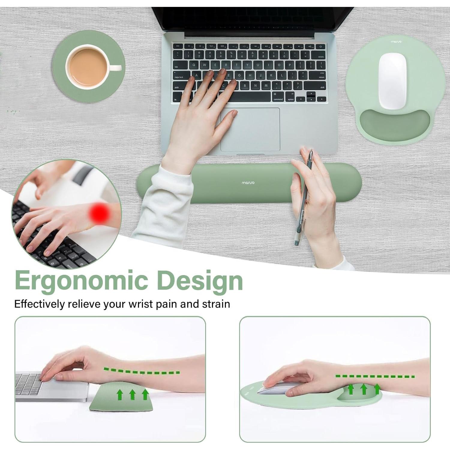 Soporte Reposamuñecas y Alfombrilla MOSISO Ergonómica Verde