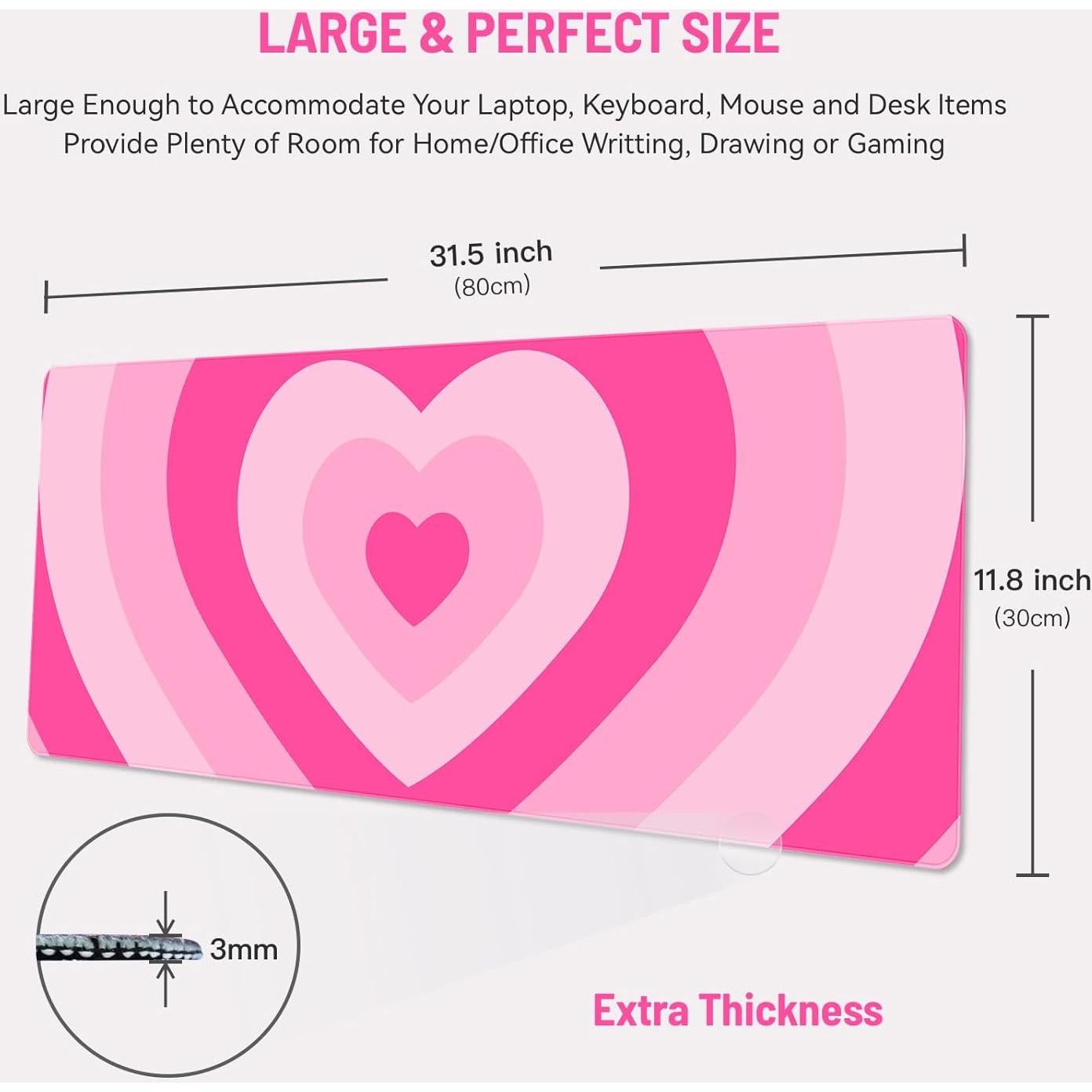 Mousepad Gaming Grande Stanoha Corazones Rosa 76.2x30.5 cm