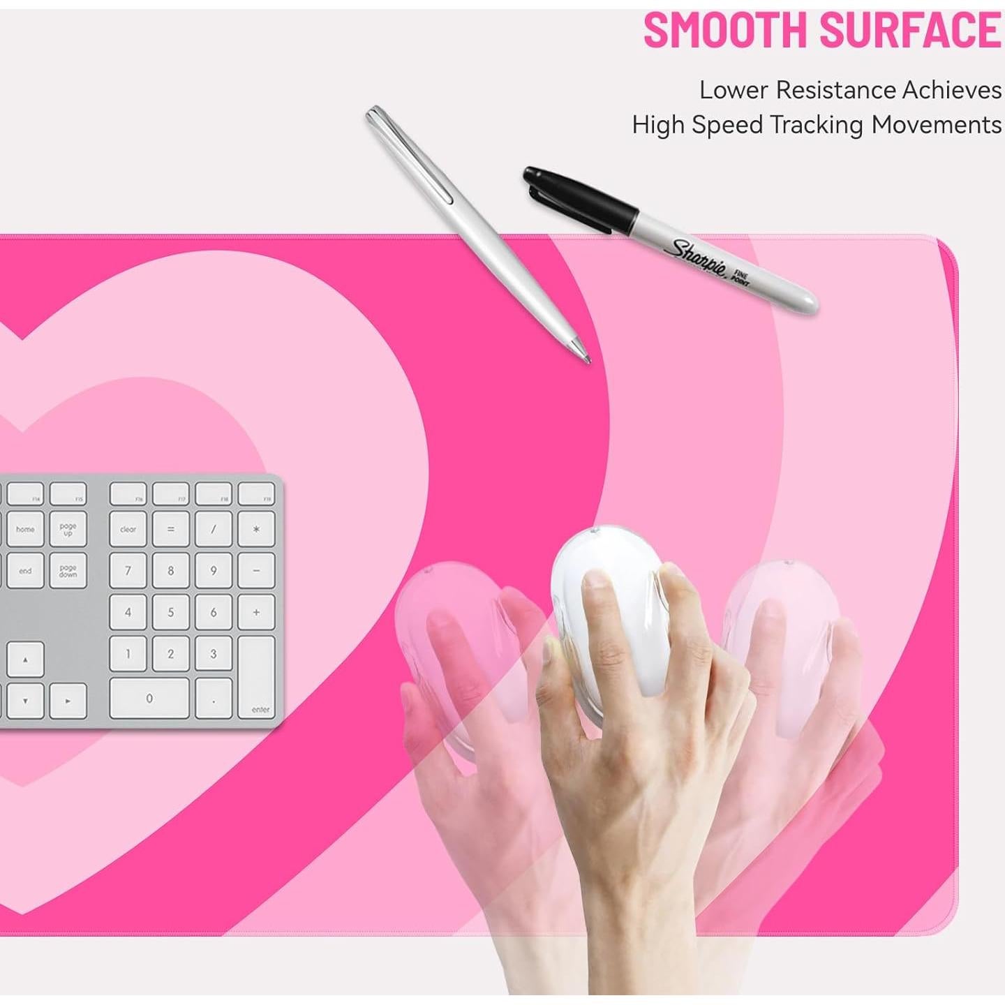 Mousepad Gaming Grande Stanoha Corazones Rosa 76.2x30.5 cm