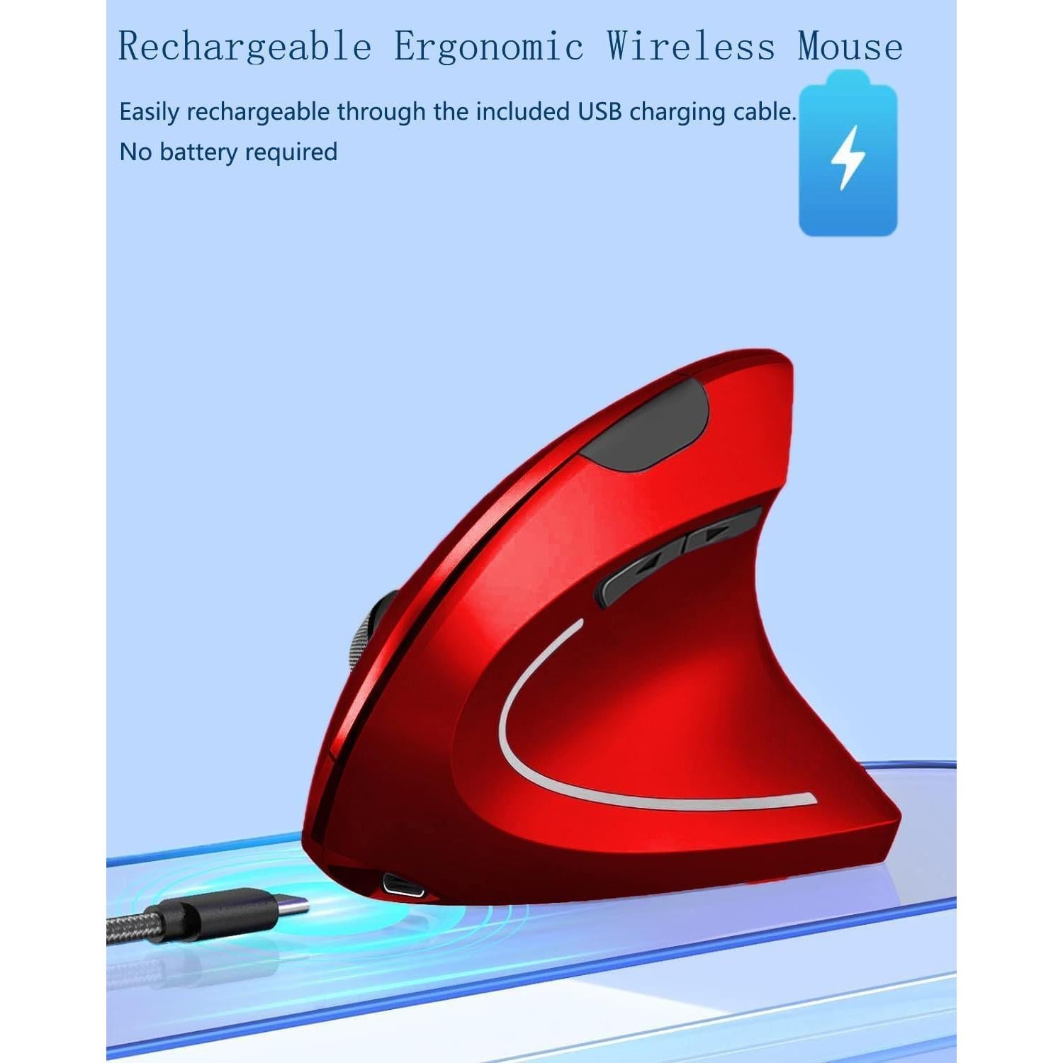 Ratón Vertical Inalámbrico Ergonómico BeWishes Rojo 800-1600 DPI