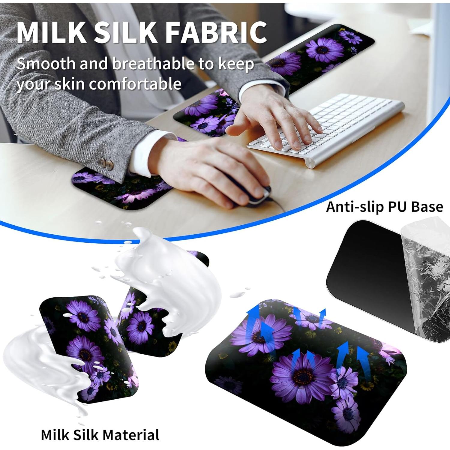 Juego de Reposamuñecas Ergonómico EDGFRTOIO 4 Piezas Flores Moradas