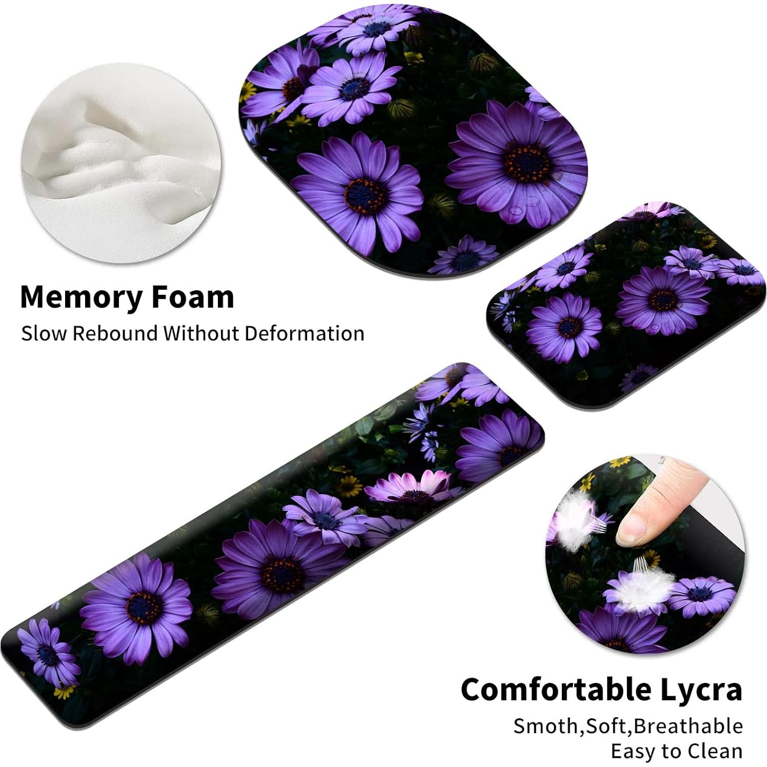 Juego de Reposamuñecas Ergonómico EDGFRTOIO 4 Piezas Flores Moradas