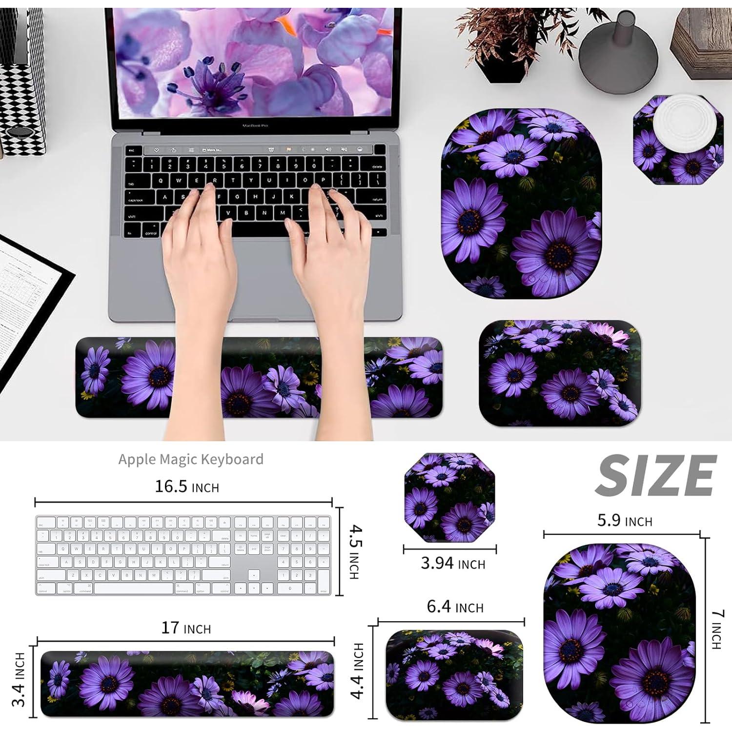 Juego de Reposamuñecas Ergonómico EDGFRTOIO 4 Piezas Flores Moradas