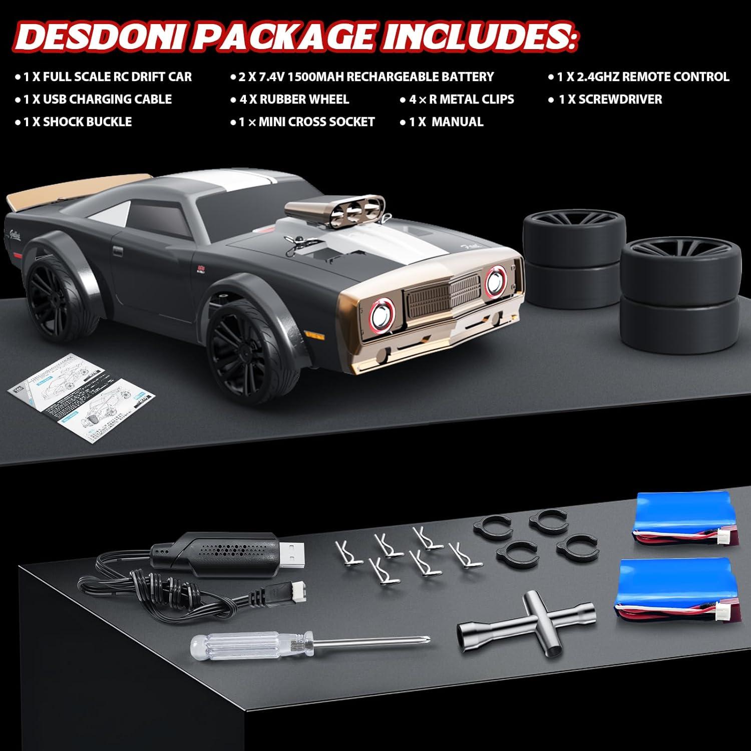 Coche RC Drift 1/16 Desdoni 38 km/h 4WD 2 Baterías