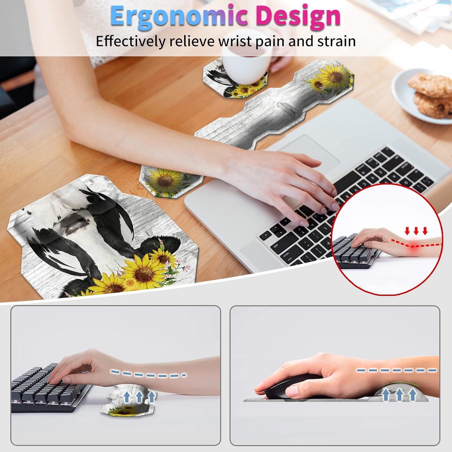Juego de Reposamuñecas Ergonómico SDFCVBTYU Vaca Girasol
