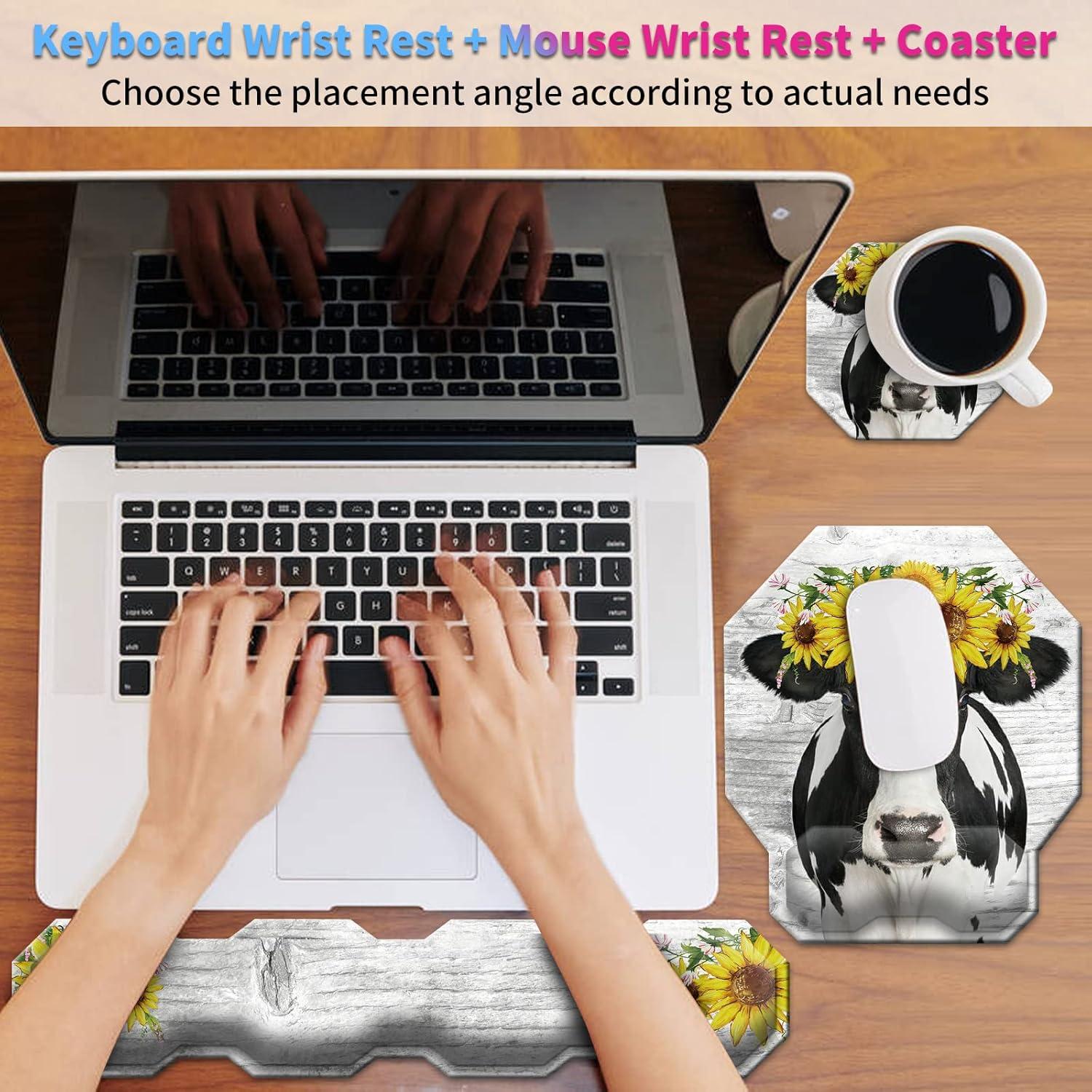 Juego de Reposamuñecas Ergonómico SDFCVBTYU Vaca Girasol