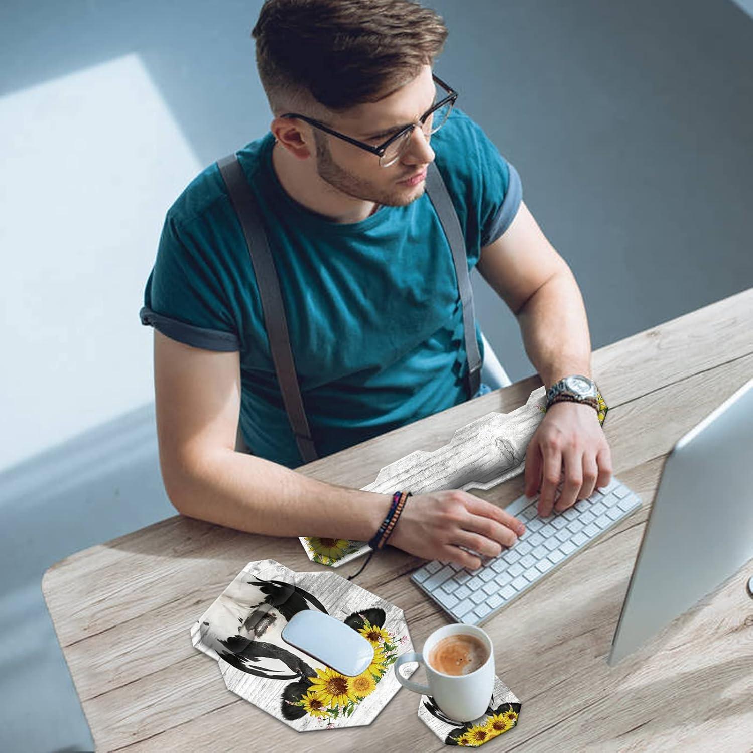 Juego de Reposamuñecas Ergonómico SDFCVBTYU Vaca Girasol