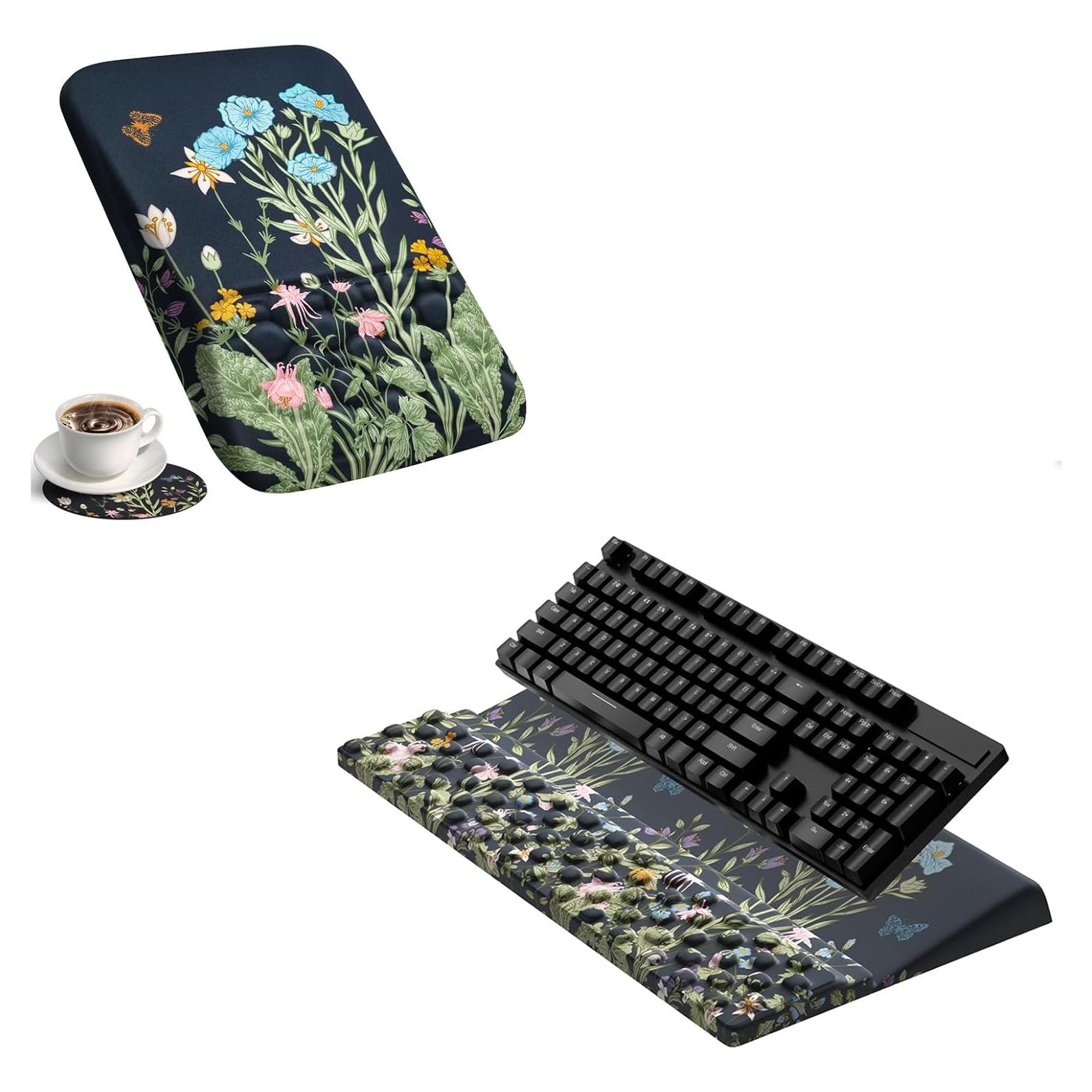 Almohadilla ergonómica Ospelelf con mousepad floral extra grande