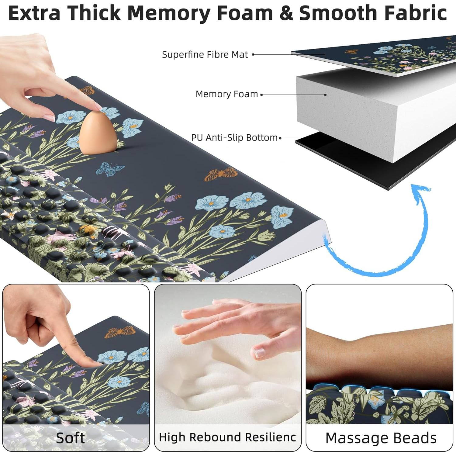 Almohadilla ergonómica Ospelelf con mousepad floral extra grande