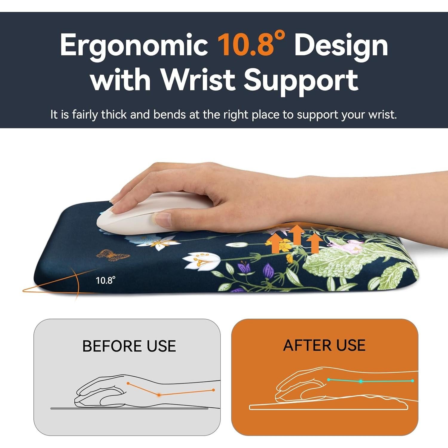 Almohadilla ergonómica Ospelelf con mousepad floral extra grande