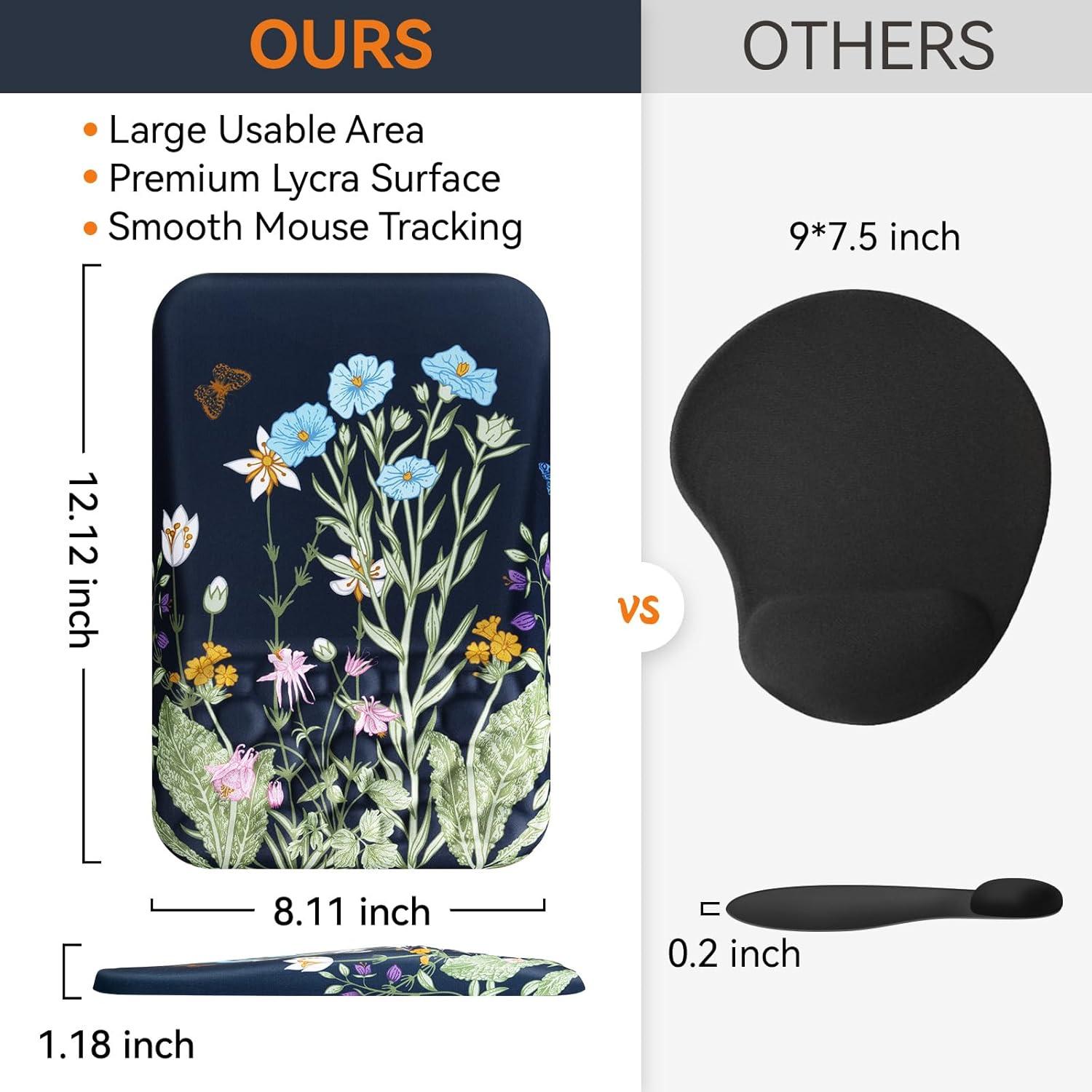 Almohadilla ergonómica Ospelelf con mousepad floral extra grande