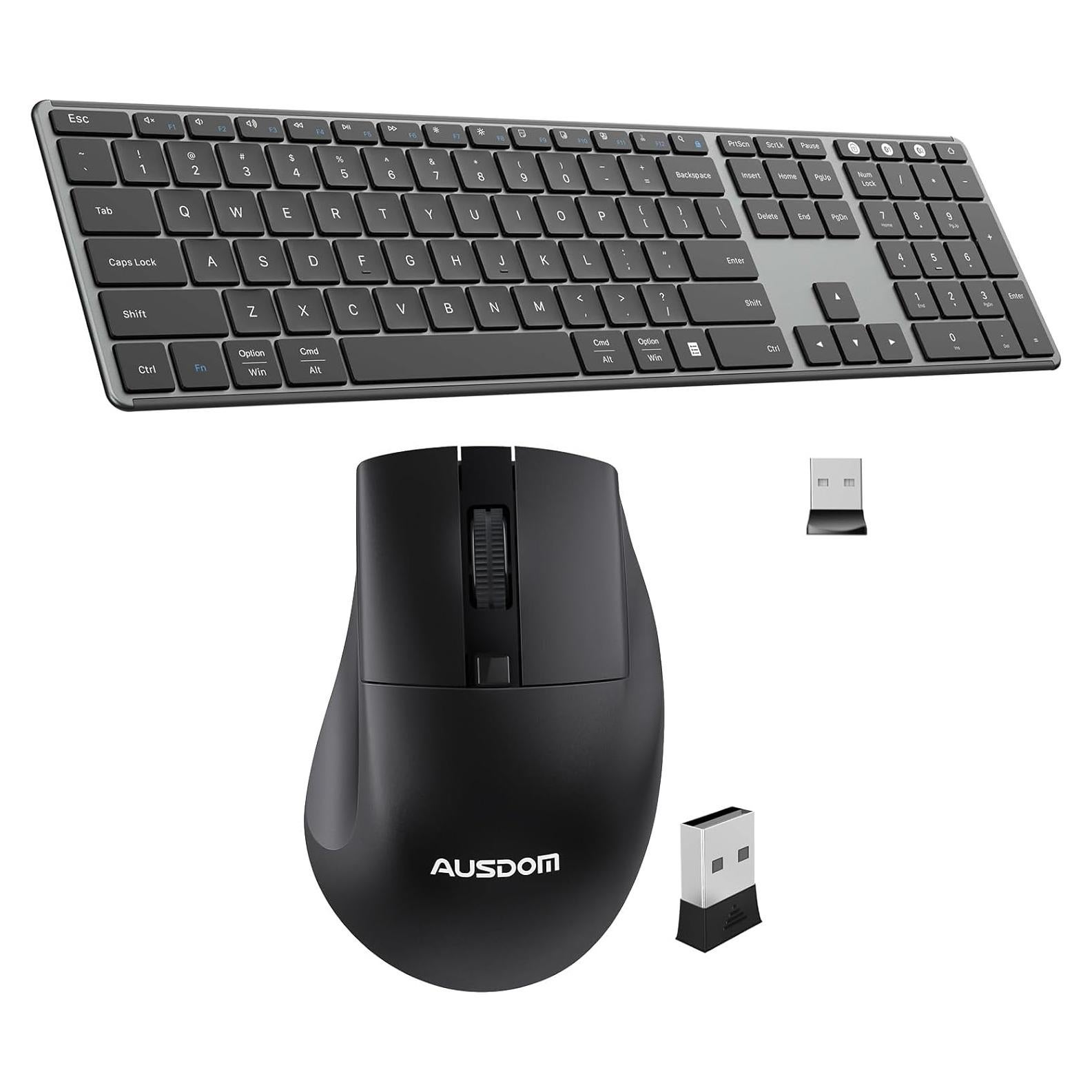 Teclado Inalámbrico Bluetooth AUSDOM + Ratón Ergonómico USB