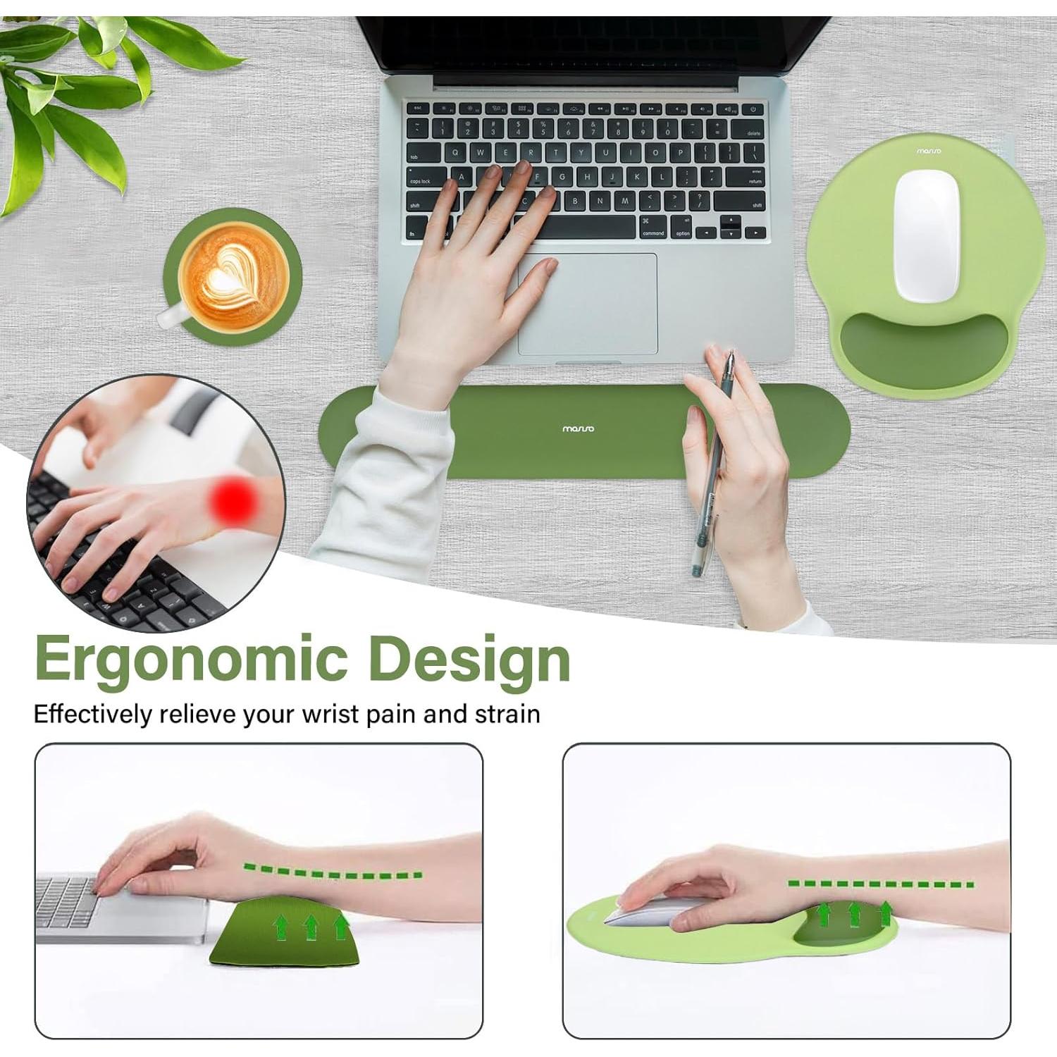 MOSISO Wrist Rest Support for Mouse Pad&Keyboard Set, Large Gaming Mouse Pad &Coaster, Circle Curved Ergonomic Mousepad Non-Slip Base&Stitched Edges Desk Pad, Olive Green&Vintage Butterfly&Insect