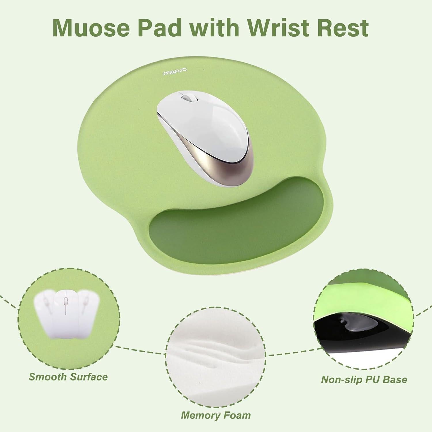MOSISO Wrist Rest Support for Mouse Pad&Keyboard Set, Large Gaming Mouse Pad &Coaster, Circle Curved Ergonomic Mousepad Non-Slip Base&Stitched Edges Desk Pad, Olive Green&Vintage Butterfly&Insect