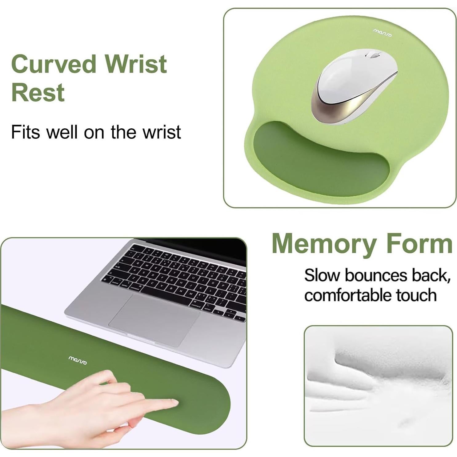 MOSISO Wrist Rest Support for Mouse Pad&Keyboard Set, Large Gaming Mouse Pad &Coaster, Circle Curved Ergonomic Mousepad Non-Slip Base&Stitched Edges Desk Pad, Olive Green&Vintage Butterfly&Insect