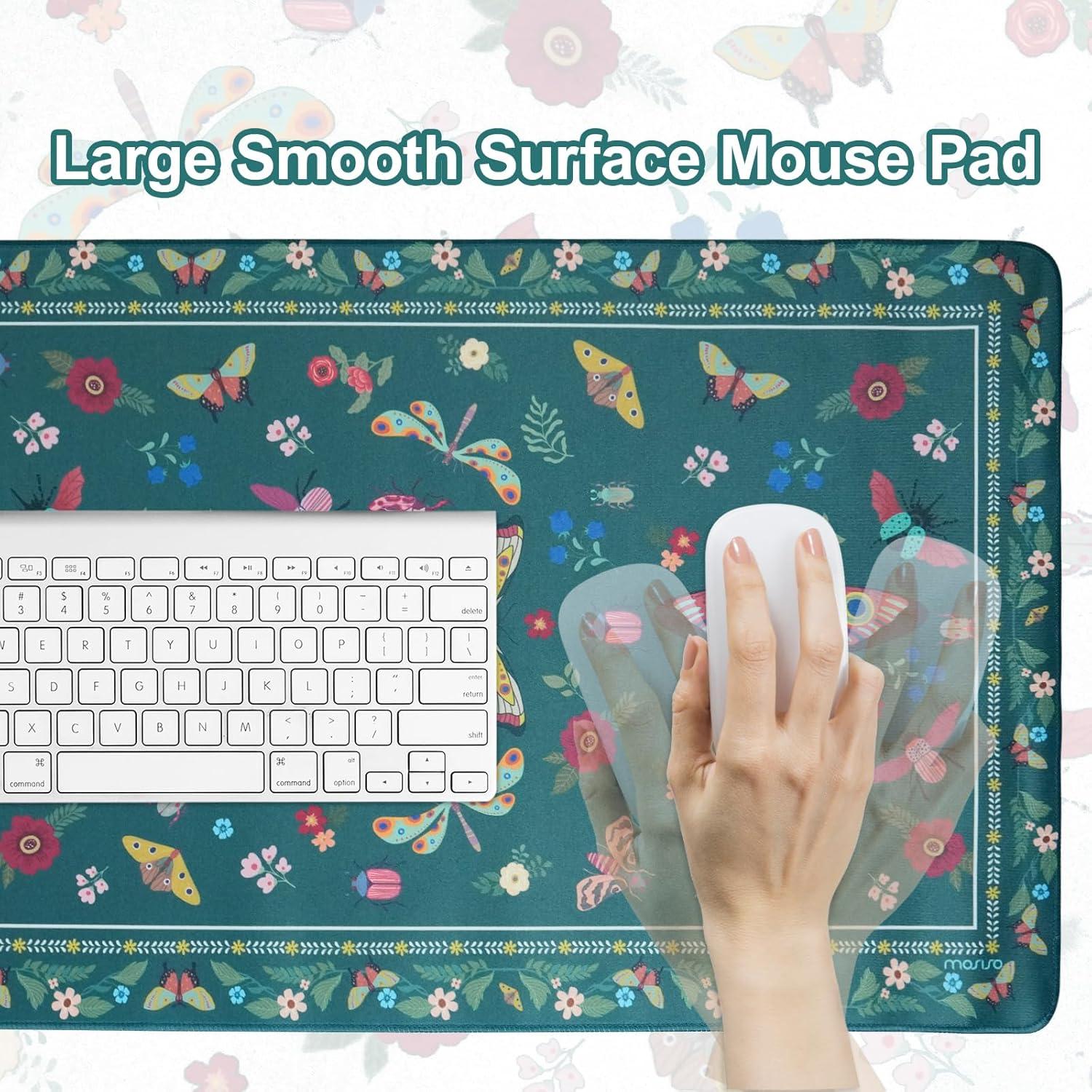 MOSISO Wrist Rest Support for Mouse Pad&Keyboard Set, Large Gaming Mouse Pad &Coaster, Circle Curved Ergonomic Mousepad Non-Slip Base&Stitched Edges Desk Pad, Olive Green&Vintage Butterfly&Insect