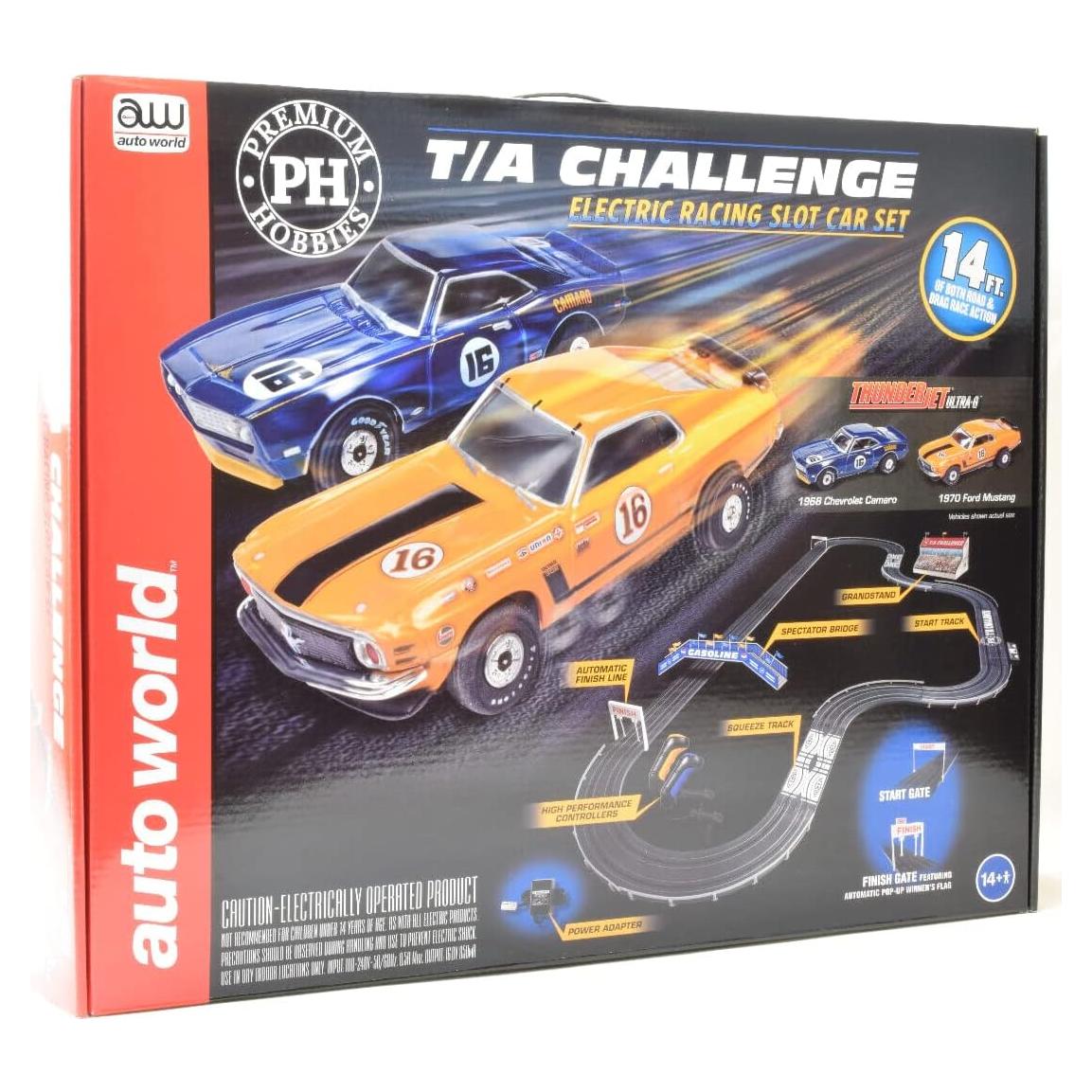 Set de Carreras a Escala HO Auto World Mustang y Camaro