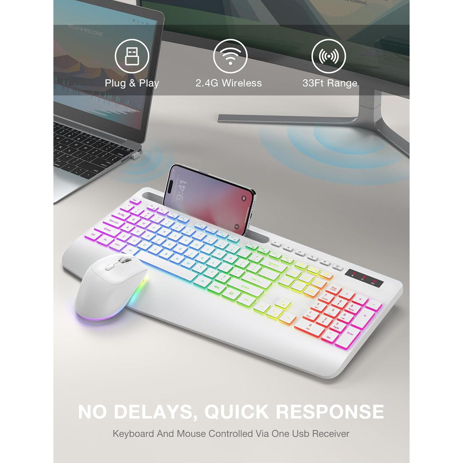 Combo Teclado y Ratón Inalámbrico SABLUTE Ergonómico Retroiluminado