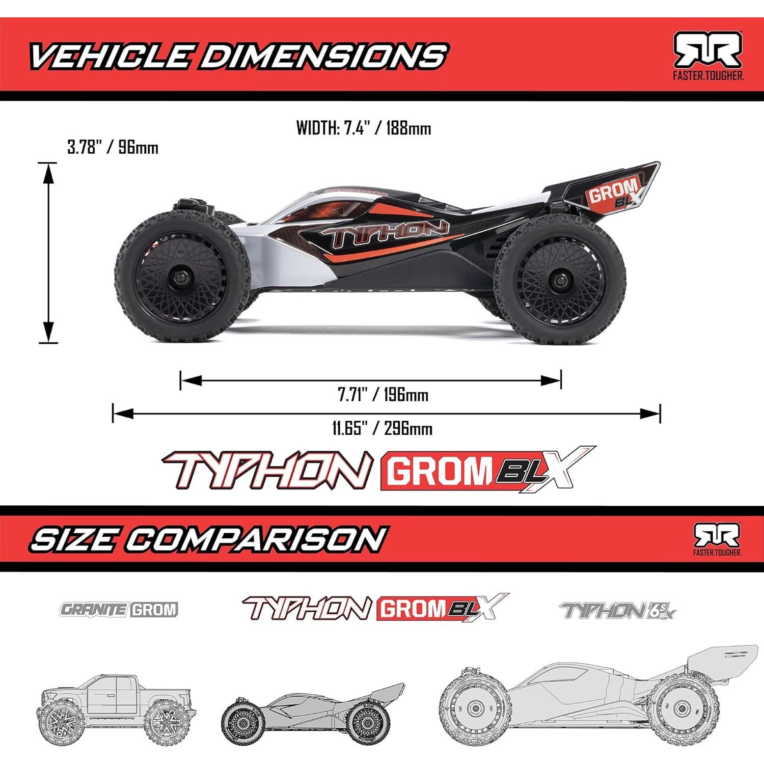 Coche RC Buggy ARRMA Typhon GROM 4X4 223S BLX Plata