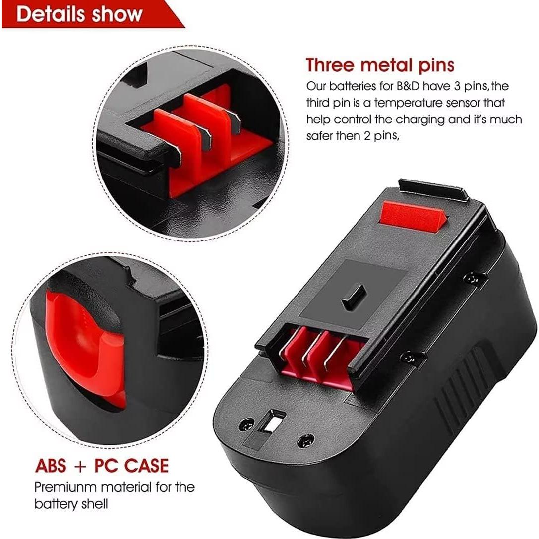 Paquete de 2 Baterías Ni-Mh 3600mAh para Black & Decker 18V