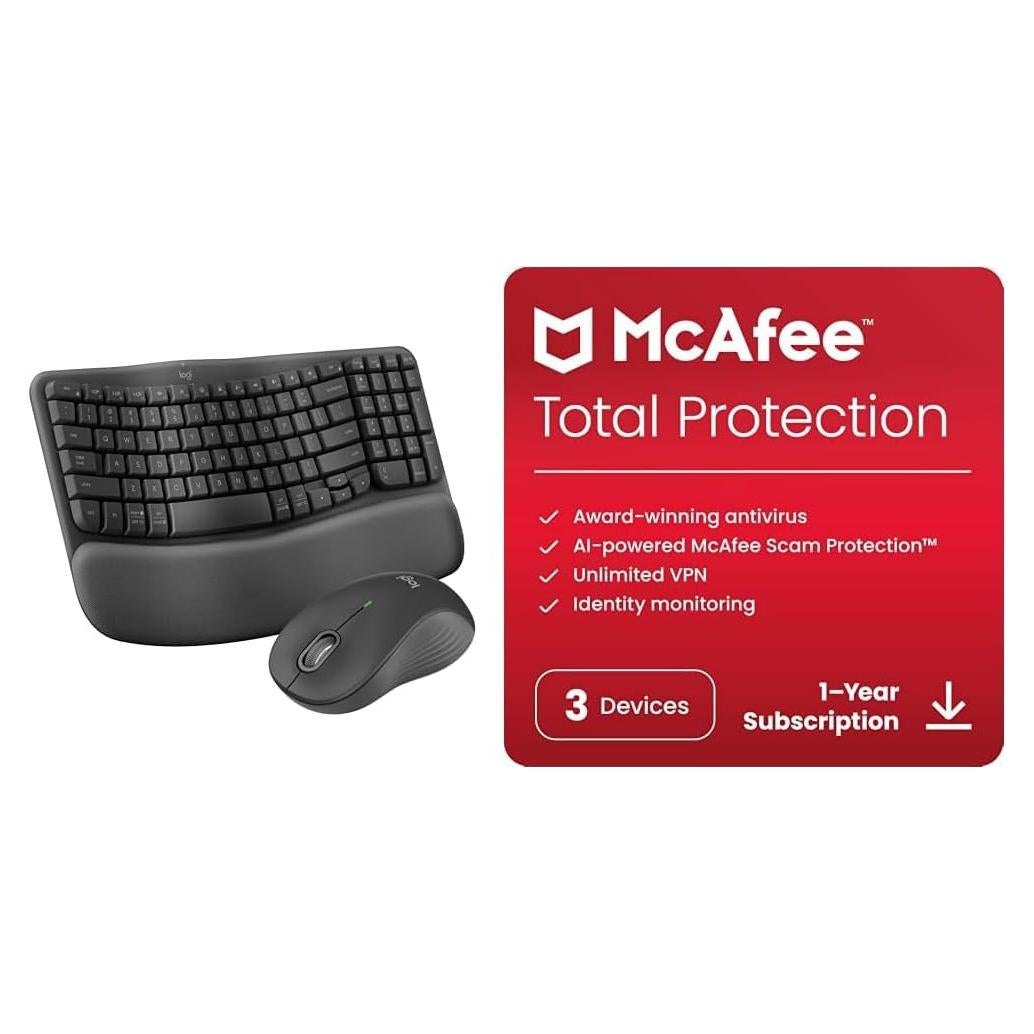 Combo Teclado Ergonómico Inalámbrico Logitech MK670 + Ratón M550 L + McAfee 2024