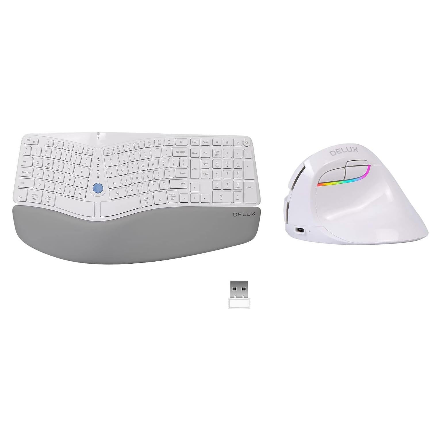 Combo Teclado Ergonómico Inalámbrico DeLUX GM901D y Ratón M618Mini