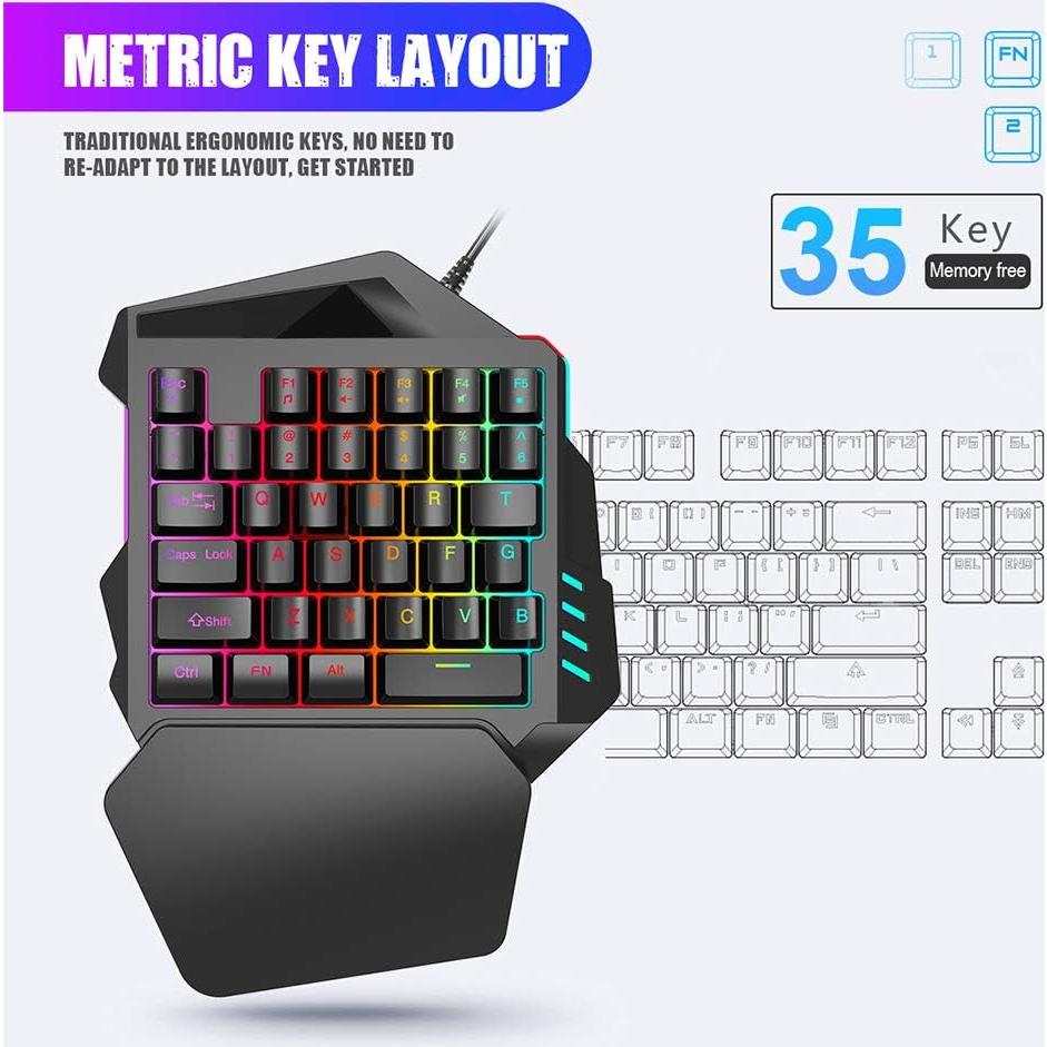 Teclado para Juegos con una Mano T angxi V100 USB Retroiluminado