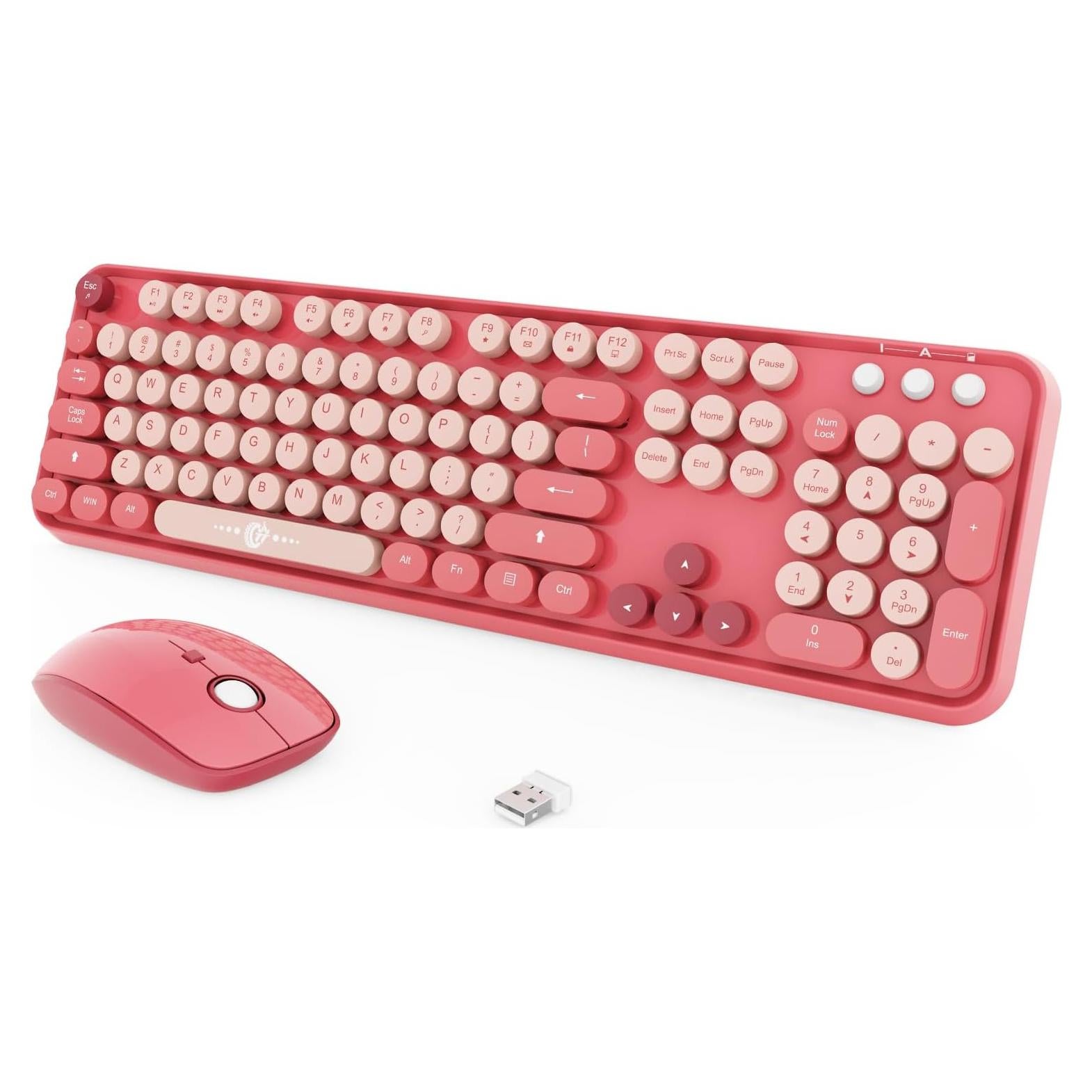 Combo Teclado y Ratón Inalámbrico BAIHUAFRU 104 Teclas Rosa