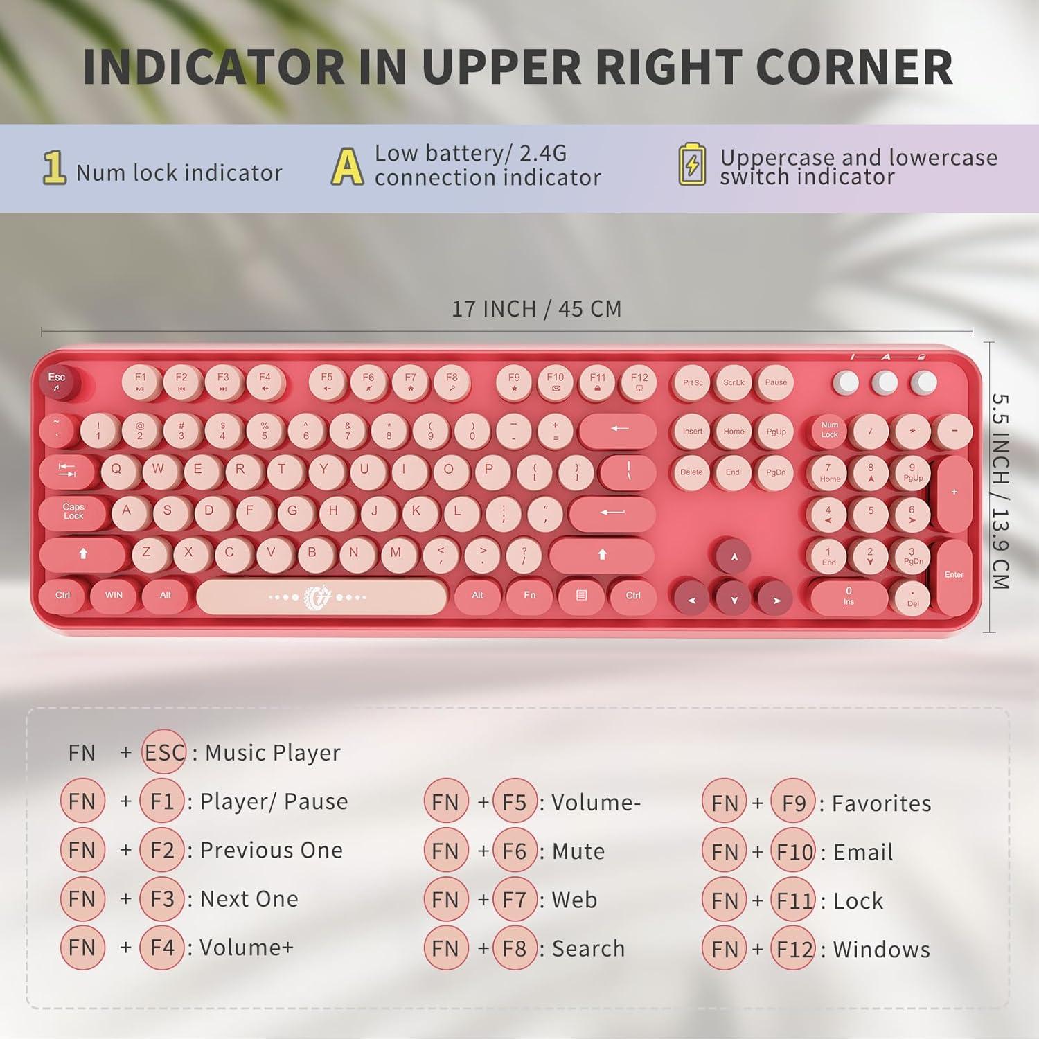 Combo Teclado y Ratón Inalámbrico BAIHUAFRU 104 Teclas Rosa